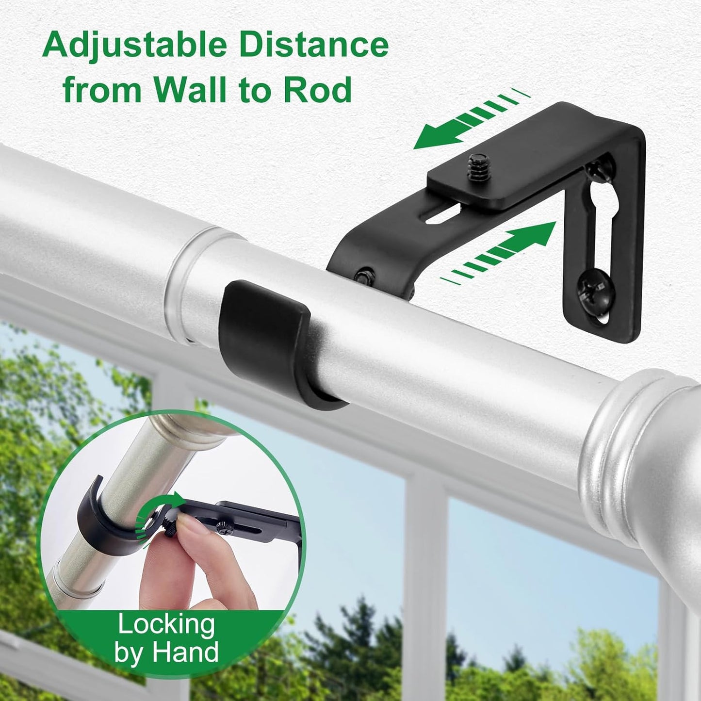 Curtain Rod Bracket Adjustable, Drapery Rod Holder Hooks Support Hangers for 1 inch Diameter Window Curtain Rods (Black, 3-Pack)