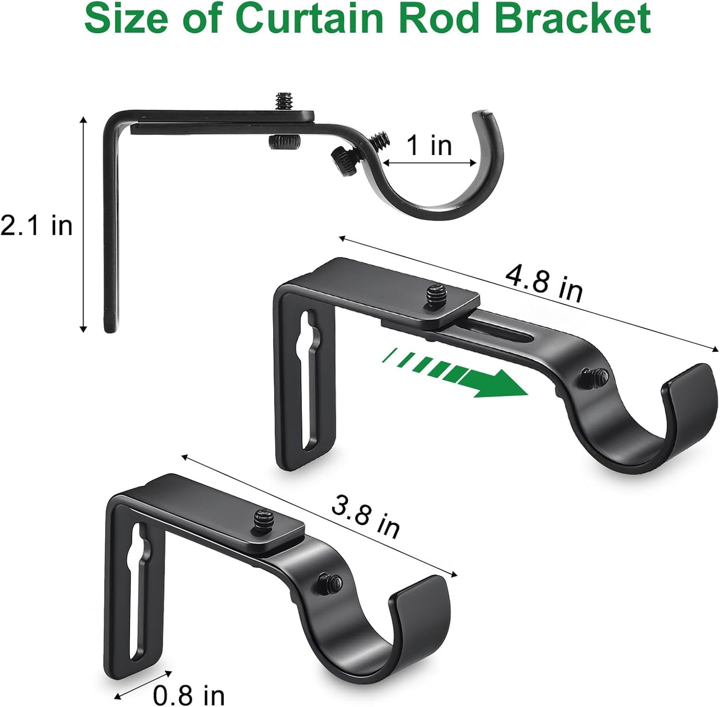Curtain Rod Bracket Adjustable, Drapery Rod Holder Hooks Support Hangers for 1 inch Diameter Window Curtain Rods (Black, 3-Pack)