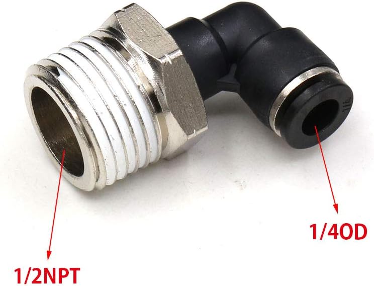 1/2 Npt Push to Connect Air Fitting  1/4 inch OD Tubing Elbow Air Line Quick Connect Fittings Male Threaded 90 Degree Push in Lock Fit Pneumatic Fittings Tube Connector 2Pack