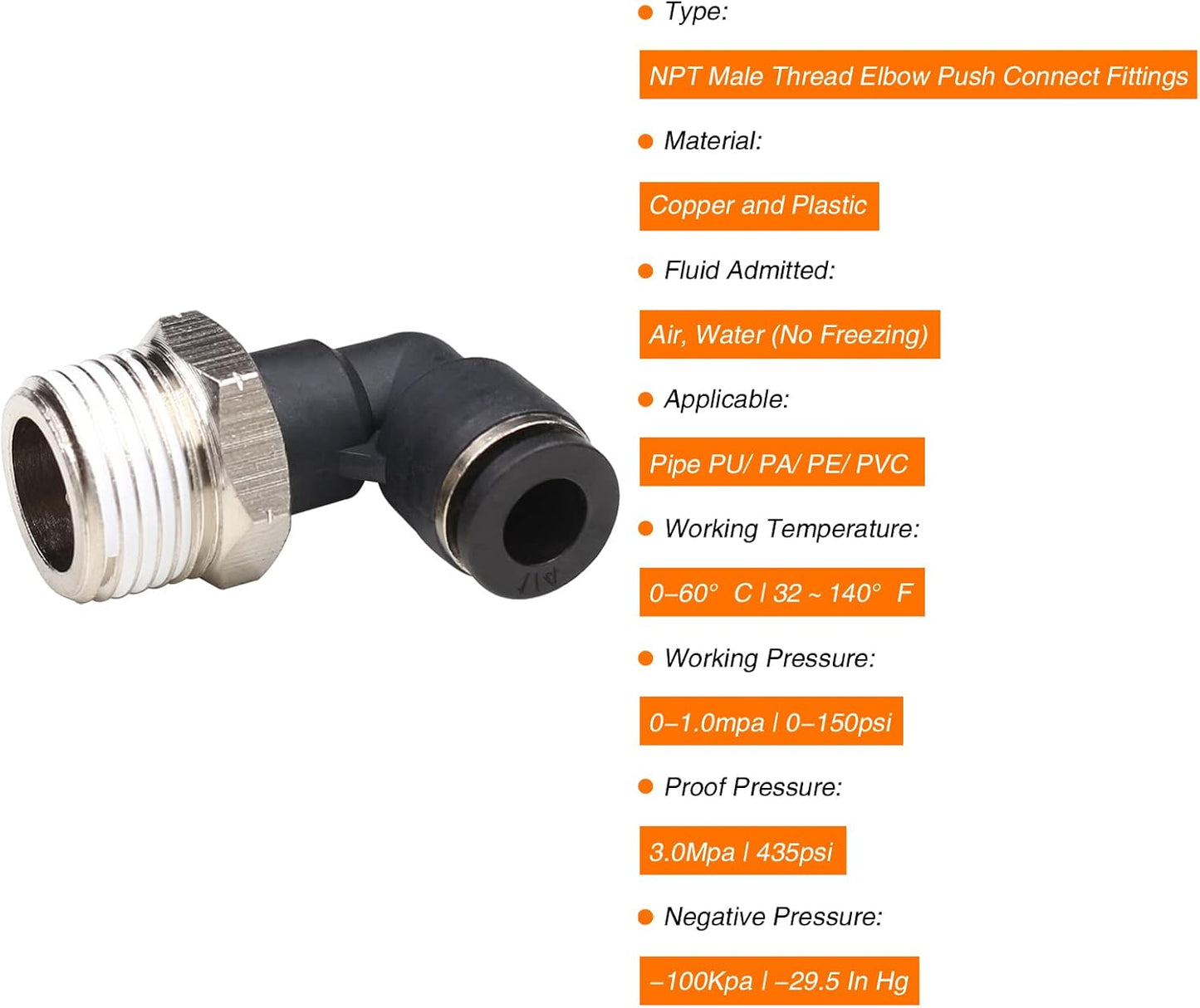 1/2 Npt Push to Connect Air Fitting  1/4 inch OD Tubing Elbow Air Line Quick Connect Fittings Male Threaded 90 Degree Push in Lock Fit Pneumatic Fittings Tube Connector 2Pack