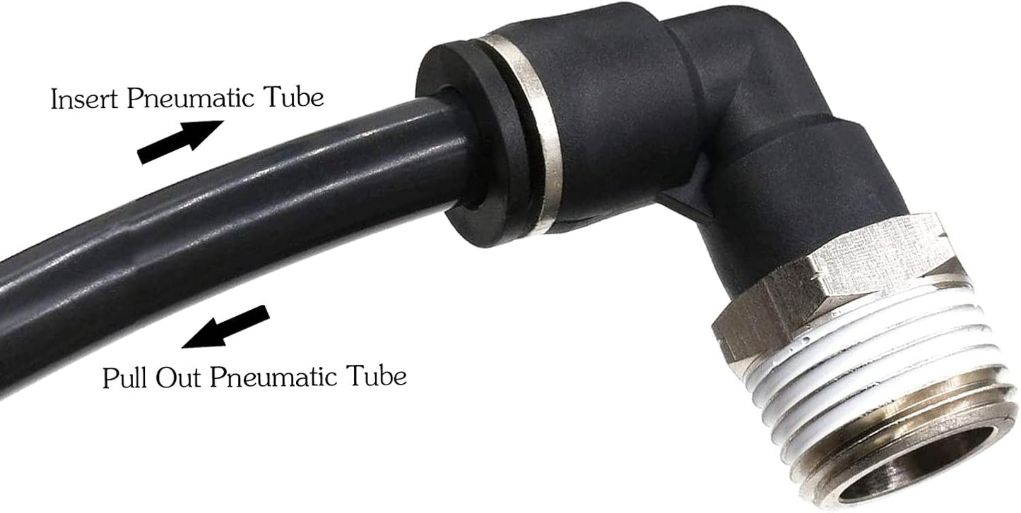 1/2 Npt Push to Connect Air Fitting  1/4 inch OD Tubing Elbow Air Line Quick Connect Fittings Male Threaded 90 Degree Push in Lock Fit Pneumatic Fittings Tube Connector 2Pack