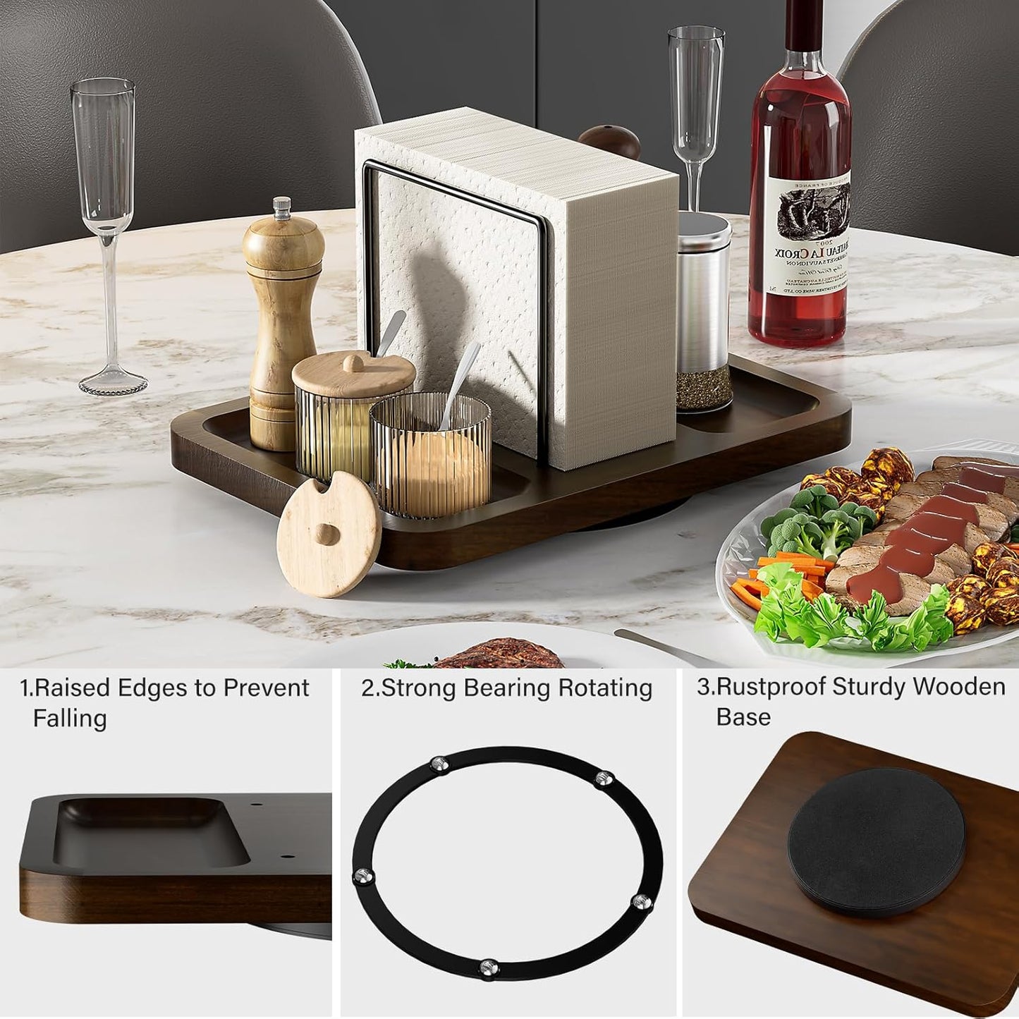 Napkin Holder for Table, Rotating Metal Napkin Dispenser with Salt and Pepper Shakers Caddy Standing Paper Towel Holder for Bathroom Kitchen Dining Table Decor Not Including Shakers