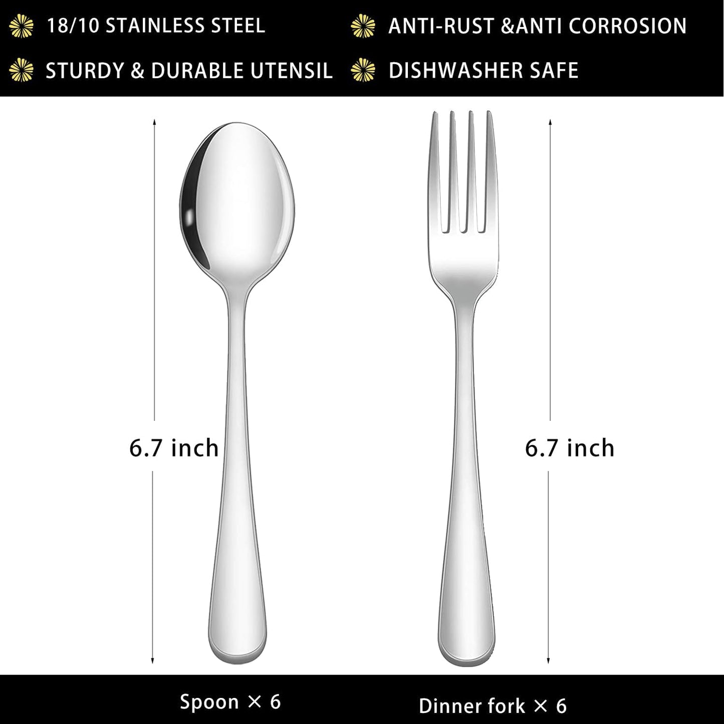 12 Pcs Spoons and Forks Set, Top Food Grade Stainless Steel Forks and Spoons Silverware Set,Forks and Spoons Cutlery Set, Mirror Finish & Dishwasher Safe