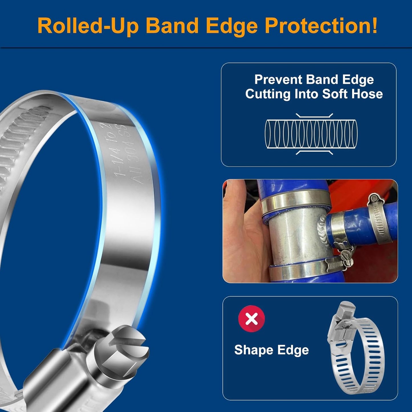 Non-Slip Worm Gear Hose Clamps#6, 1/2" to 3/4"(12-20mm) Adjustable Stainless Steel Screw Clamps for Automotive, Fuel Line, Garden, Heater, Radiator Tube Pipe, 12 Pack