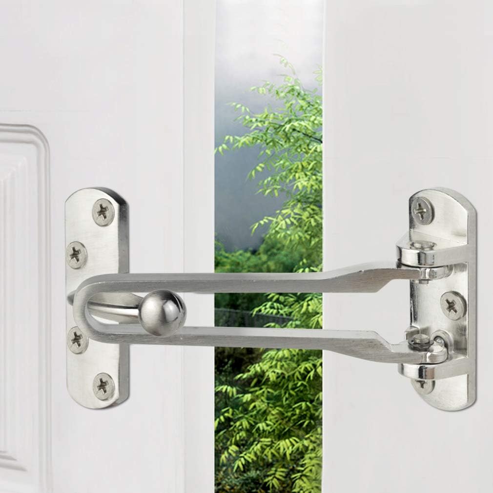Home Security Door Lock, 2 Pack Latch Guard Clasp Front Door Locks for Kids, Home Reinforcement Lock for Swing-in Doors, Hotel Door Latches, Thicken Solid Aluminium Alloy, Satin Nickel