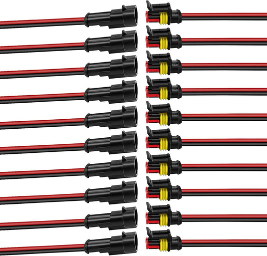 10Pcs Car Waterproof Electrical Connector, 2 Pin Connector, 16 AWG 2 Wire Waterproof Connector, Car Electrical Connectors for Automobiles, Trucks, Boats, Motorcycles and Other Electrical Connections