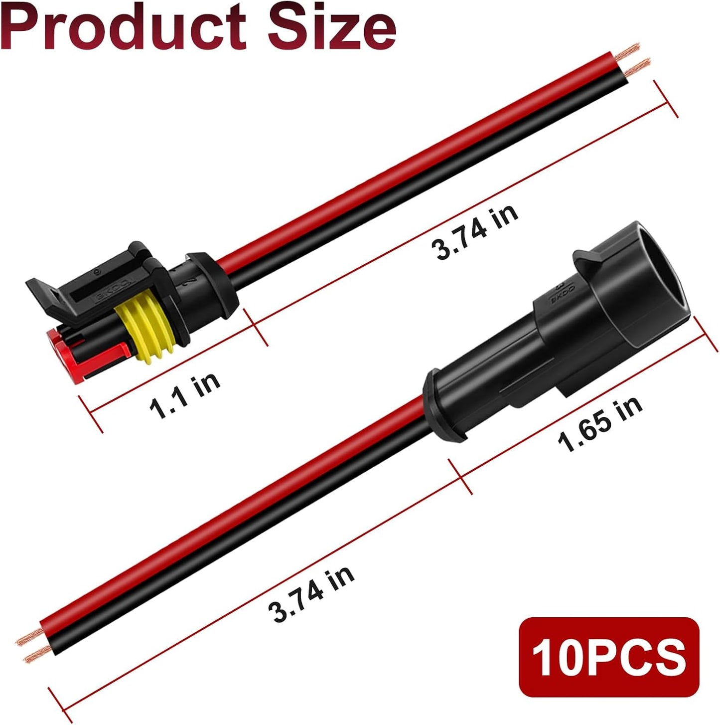 10Pcs Car Waterproof Electrical Connector, 2 Pin Connector, 16 AWG 2 Wire Waterproof Connector, Car Electrical Connectors for Automobiles, Trucks, Boats, Motorcycles and Other Electrical Connections
