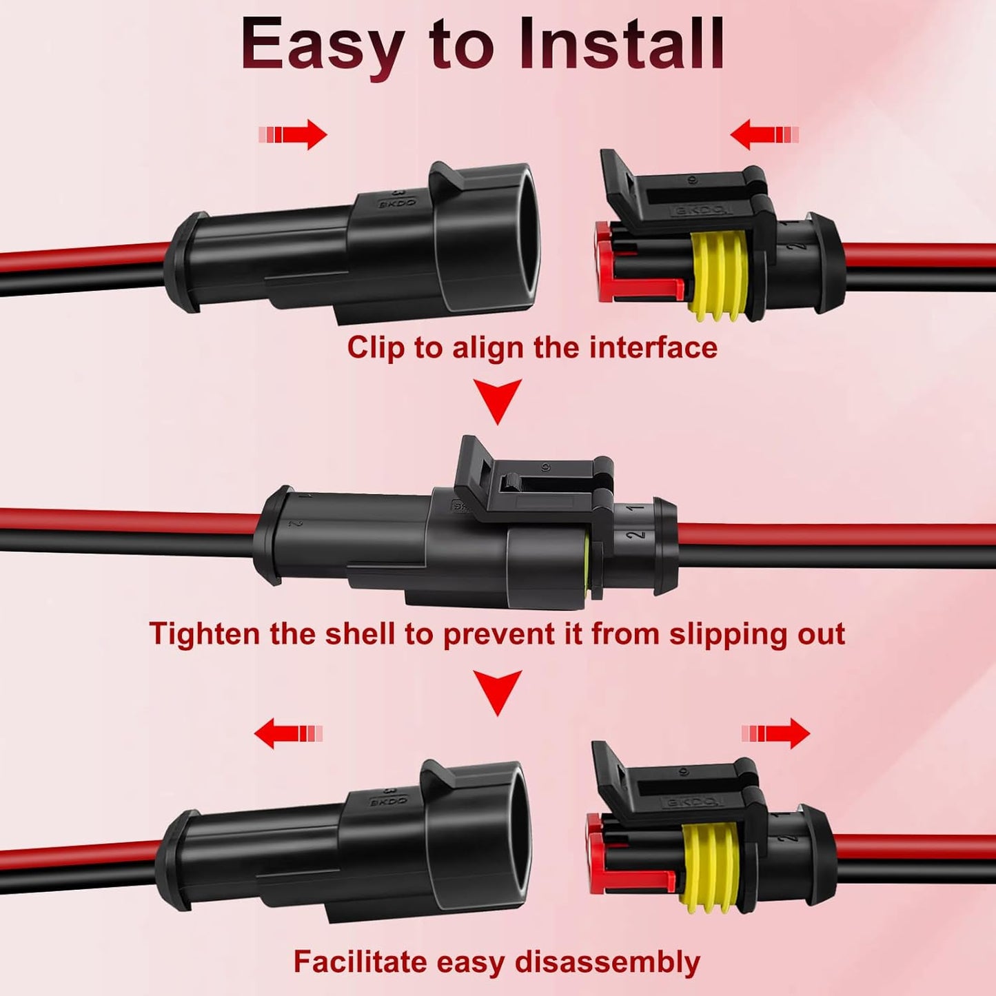 10Pcs Car Waterproof Electrical Connector, 2 Pin Connector, 16 AWG 2 Wire Waterproof Connector, Car Electrical Connectors for Automobiles, Trucks, Boats, Motorcycles and Other Electrical Connections