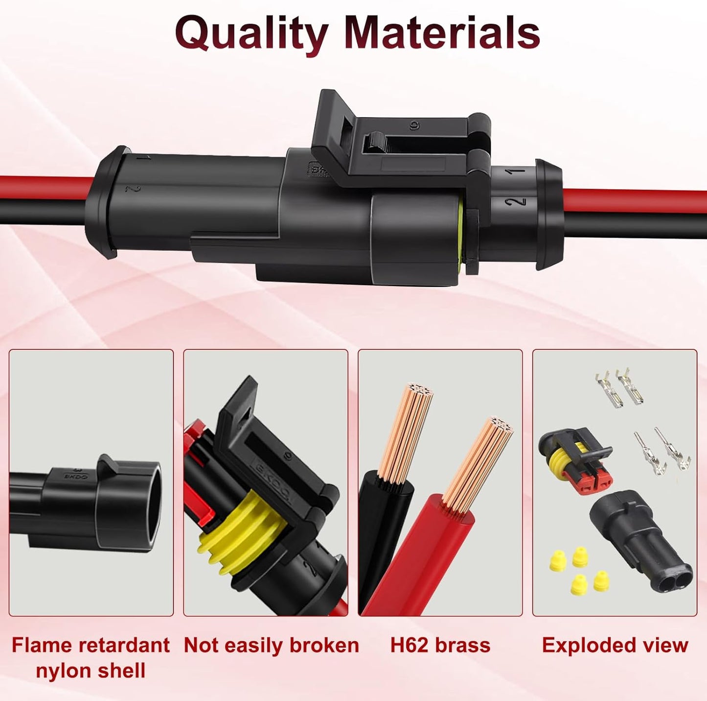 10Pcs Car Waterproof Electrical Connector, 2 Pin Connector, 16 AWG 2 Wire Waterproof Connector, Car Electrical Connectors for Automobiles, Trucks, Boats, Motorcycles and Other Electrical Connections