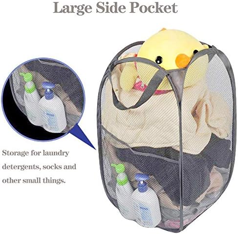 2 Pcs Popup Mesh Laundry Baskets, Collapsible and Portable Clothes Washing Laundry Hampers with Reinforced Carry Handles, Gray Clothes Hamper for Home, Travel, College Dorm