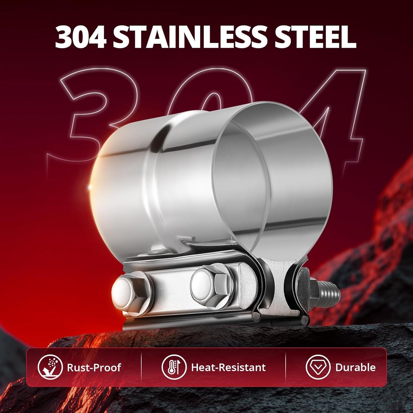 2.5'' Exhaust Clamp, Lap Joint Band Clamp Stainless Steel for Pipes, Mufflers, Catalytic Converters (1PCS, 2.5 inch)