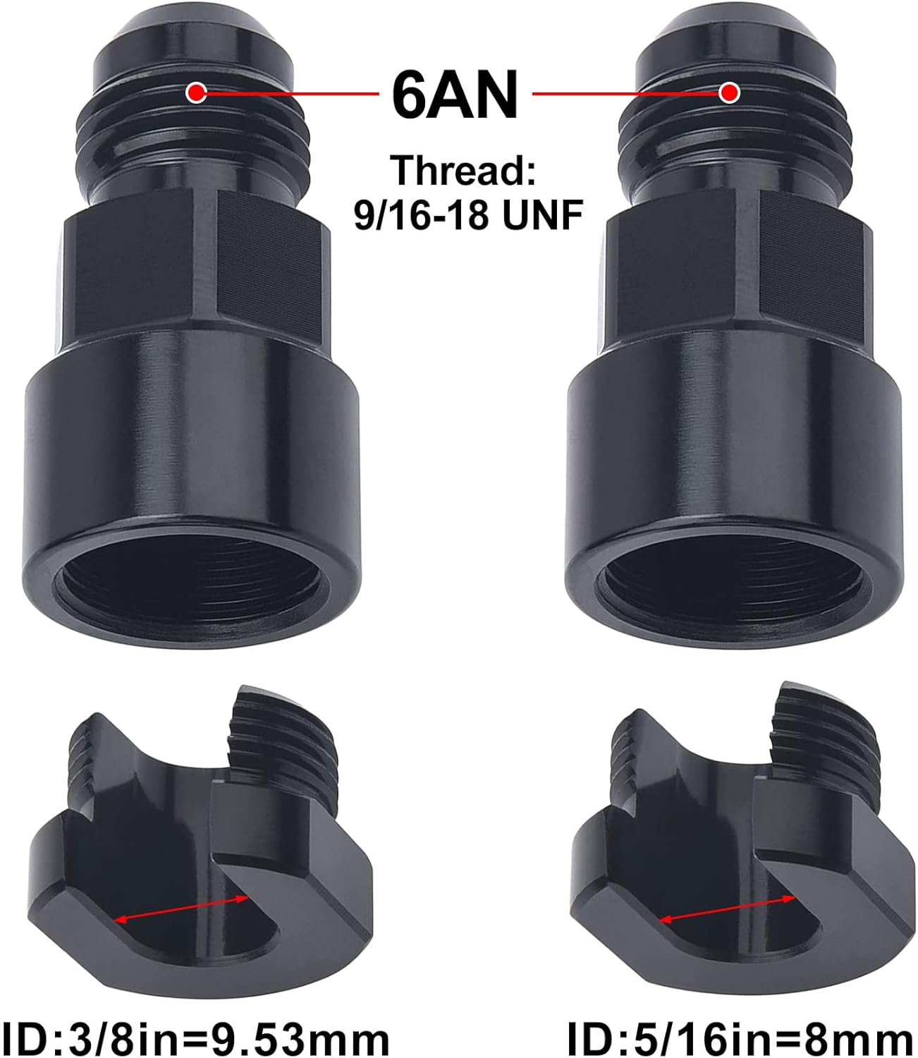 6AN Male to 3/8" & 5/16" Quick-Disconnect Female EFI Fuel Rail Fitting Aluminum