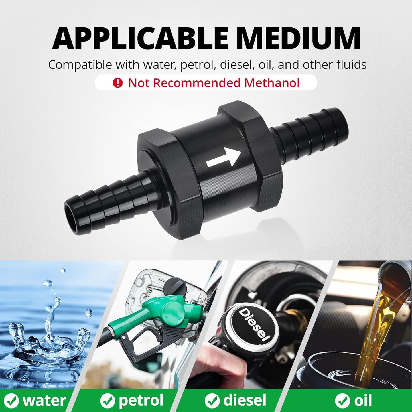 3/8" Fuel Check Valve One Way Inline Non Return Diesel Gasoline Black (10mm OD,2PCS)