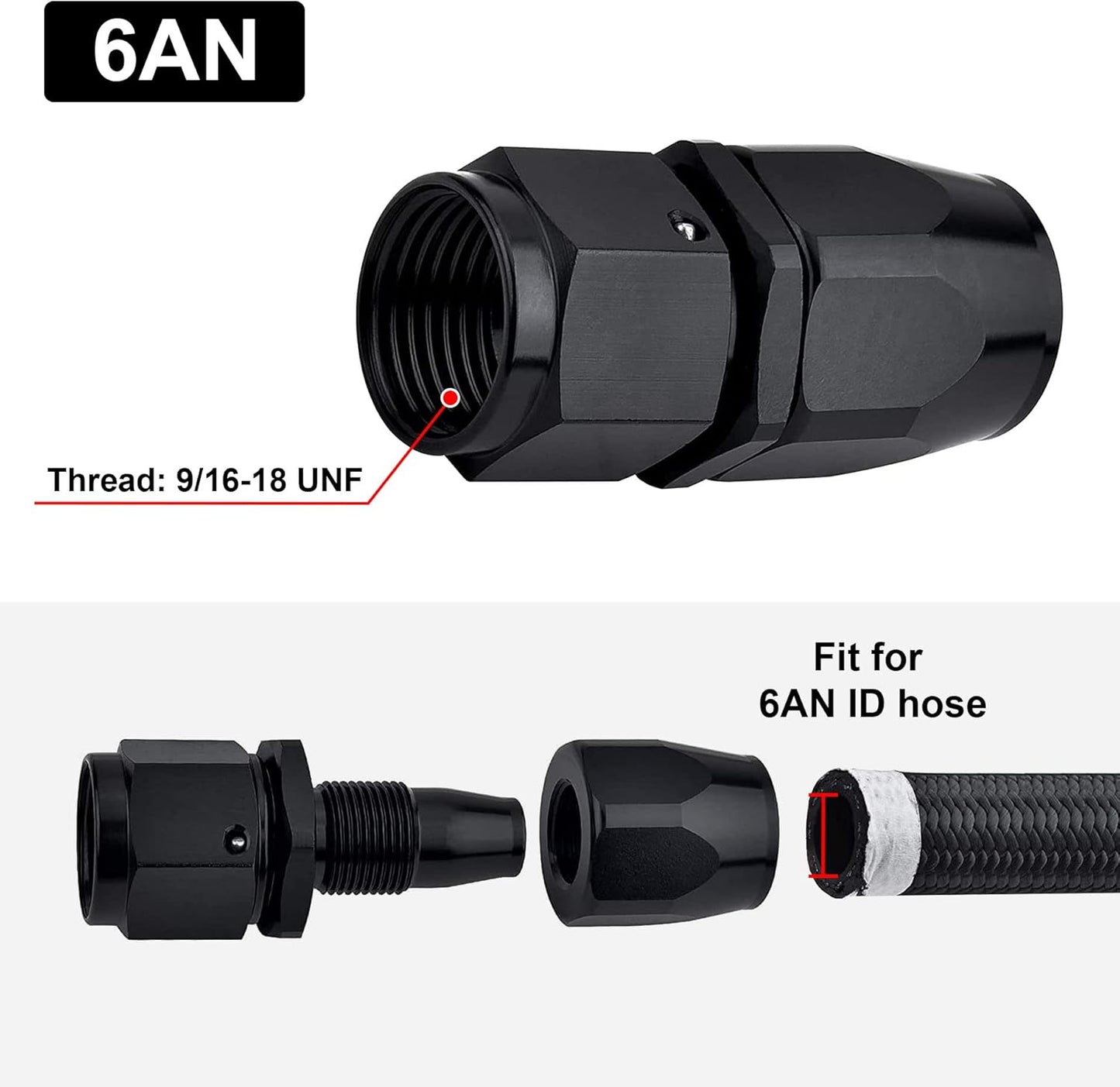 6AN Hose End Fitting Straight Swivel for CPE Braided Hose Black 4PCS
