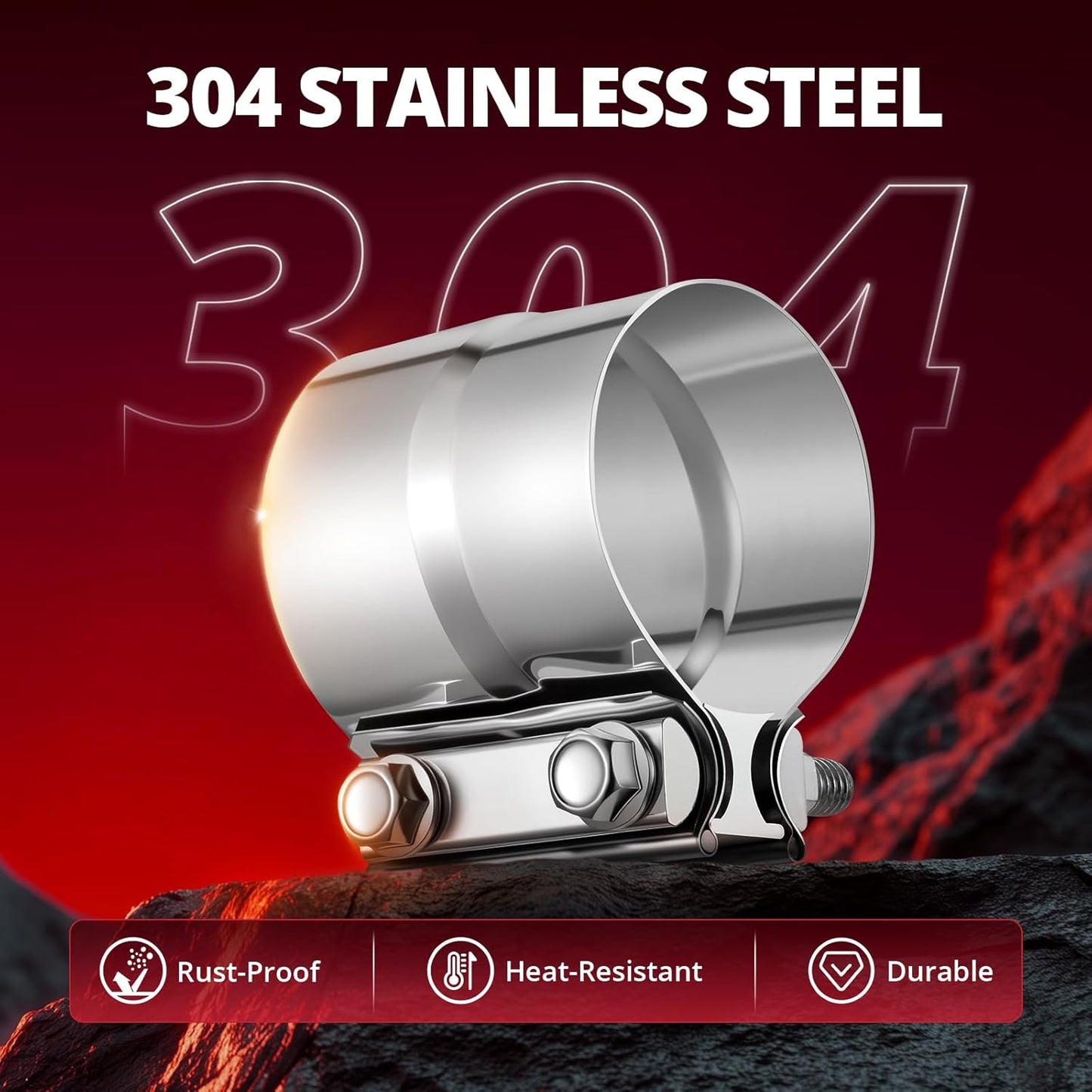 3.0'' Exhaust Clamp, Lap Joint Band Clamp Stainless Steel for Pipes, Mufflers, Catalytic Converters (4Pcs, 3.0 inch)