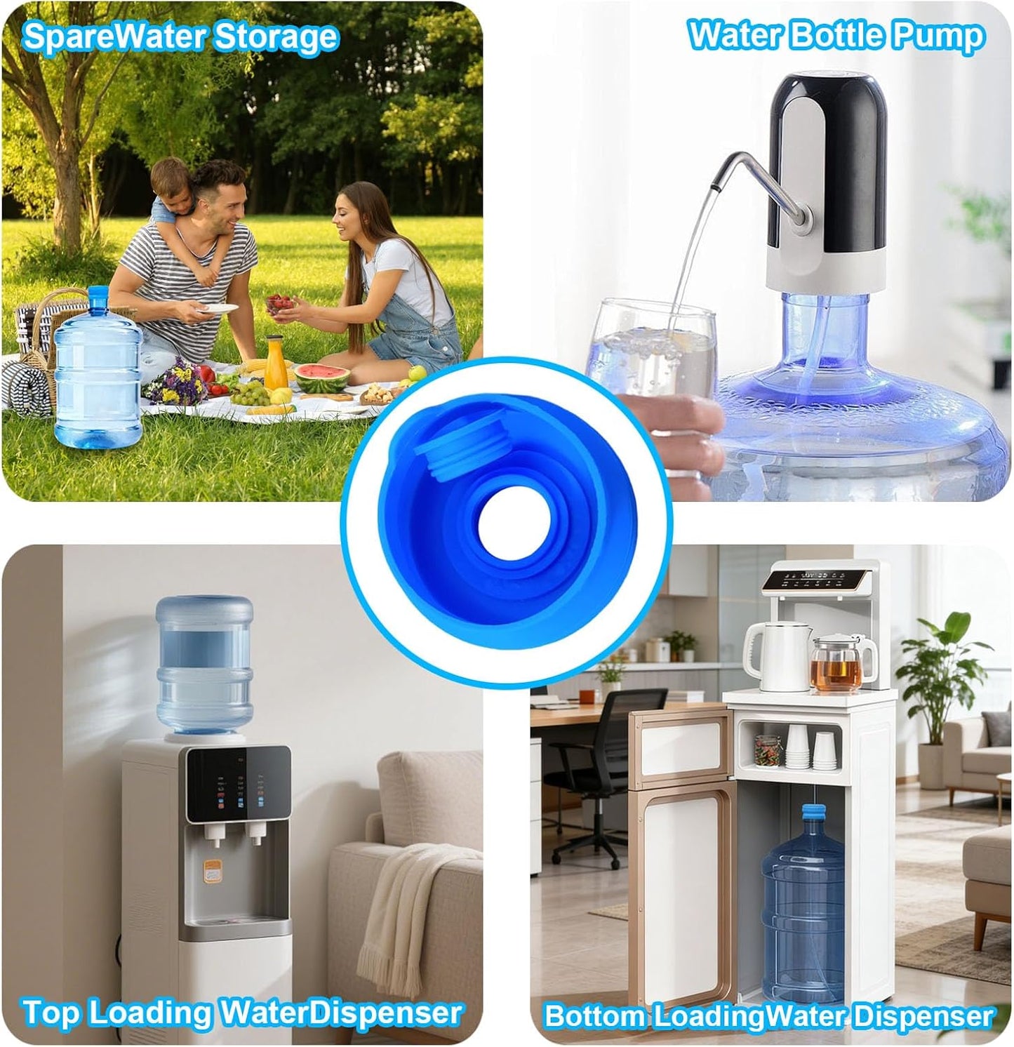 3 Pack 3 and 5 Gallon Water Jug Cap, Upgrade Silicone Reusable Replacement Caps, Non Spill Lids for 55mm Standard/Screw/Crown Tops Water Bottle