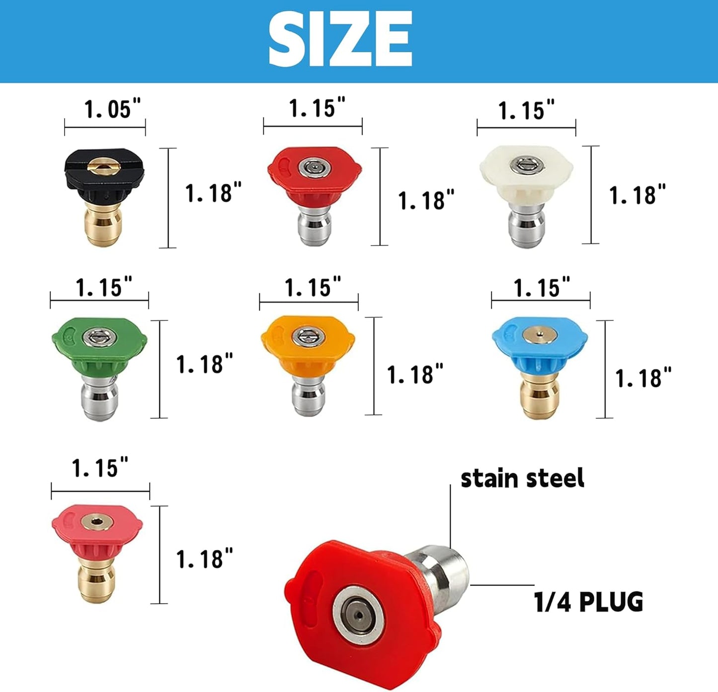 Pressure Washer Tips, Pressure Washer Nozzle Tip with Holder, 7 Nozzle Tips, 1/4 Inch Quick Connect, 4000 PSI