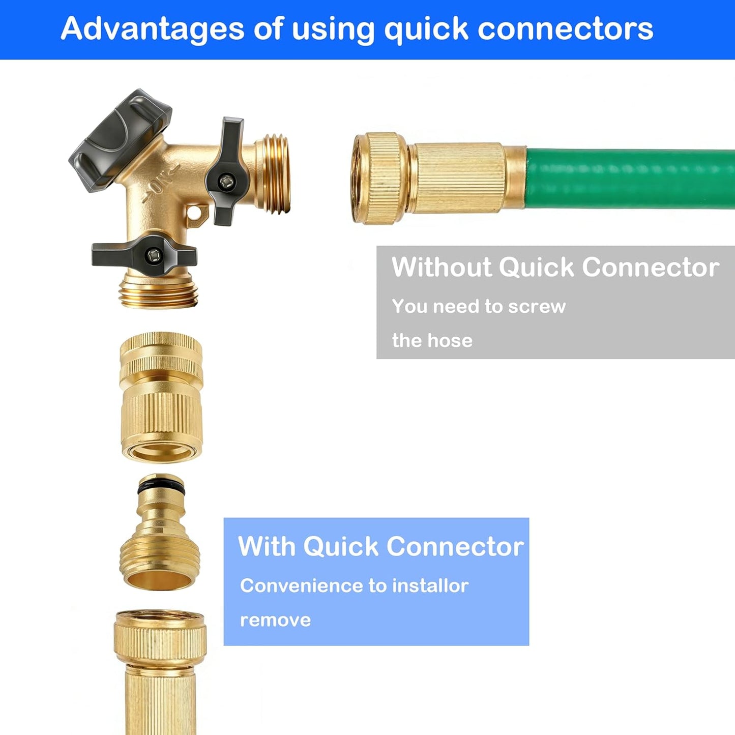 Garden Hose Quick Connector, Solid Brass 3/4 Inch GHT Thread Garden Quick Connect Kit, Male and Female No-Leak Water Hose Fittings (4 Set)