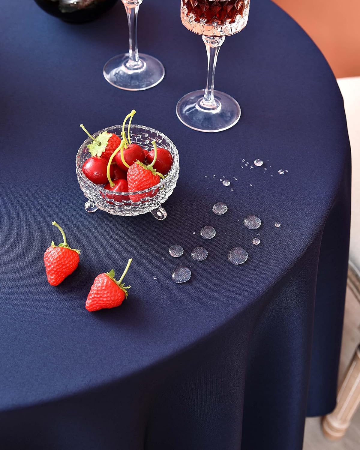 Navy Blue 210 GSM Water & Stain Resistant Round Tablecloth for Circle Table - Solid 48 Inch Table Cloth Cover in Wrinkle Free Durable Washable Polyester Fabric for Wedding, Party, Banquet