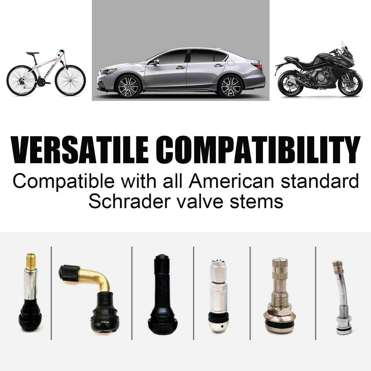 Tire Valve Stem Caps - (5 Pack) Metal Air Caps with Plastic Liner, Corrosion Resistant, Leak-Proof, Universal Stem Covers for Cars Trucks Motorcycles and Bikes - Silver
