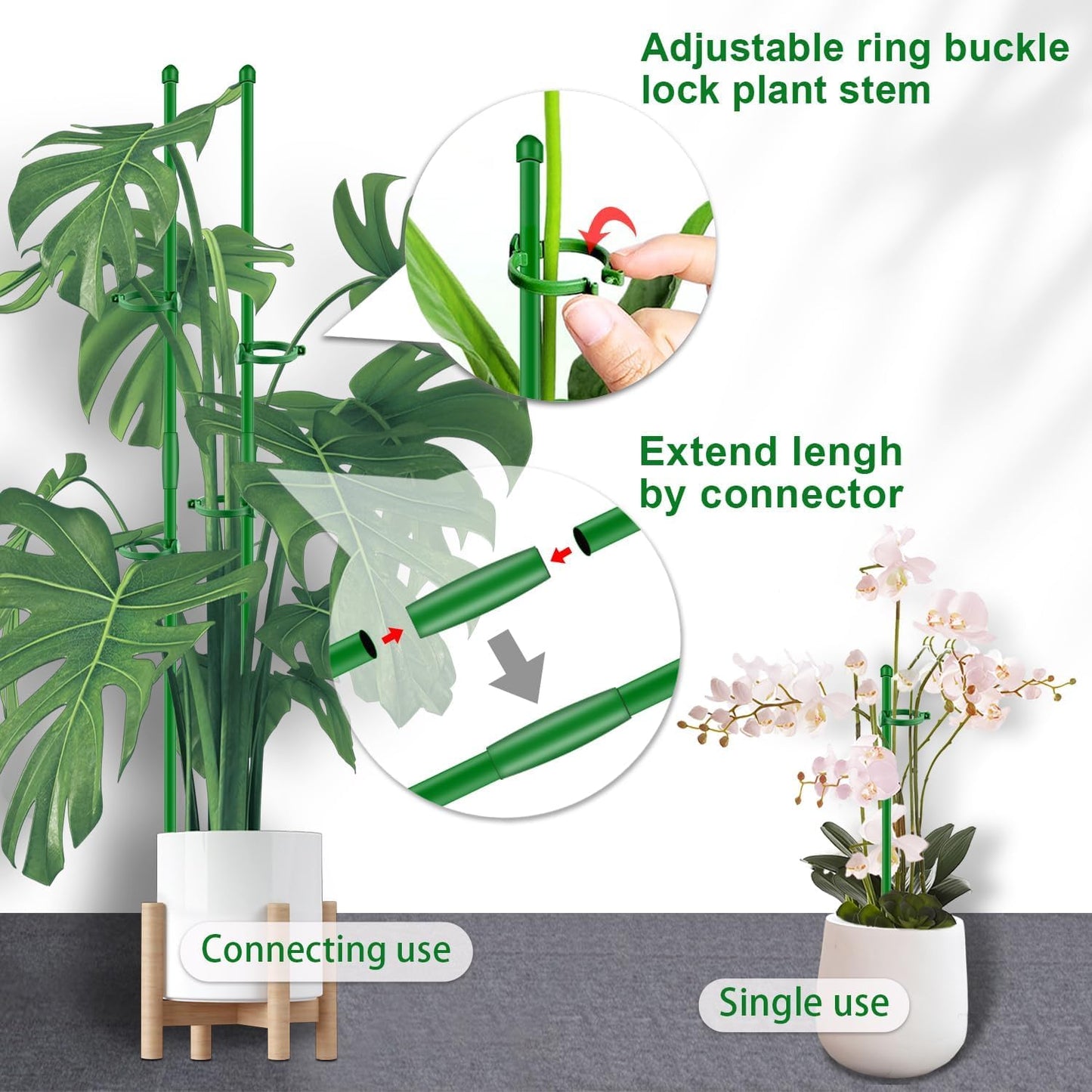 20Pcs Plant Support Stakes 17 inch  Garden Orchid Sticks Extended to 3ft 4ft 5ft Plant Poles with Clips for Indoor Outdoor Potted Tomato Rose Amaryllis Vegetables Comes with 20 Ties