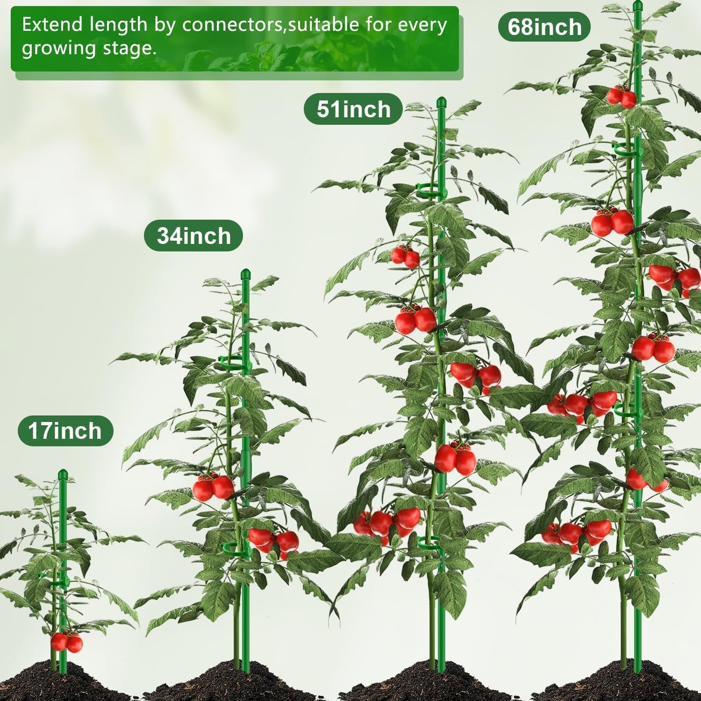 20Pcs Plant Support Stakes 17 inch  Garden Orchid Sticks Extended to 3ft 4ft 5ft Plant Poles with Clips for Indoor Outdoor Potted Tomato Rose Amaryllis Vegetables Comes with 20 Ties