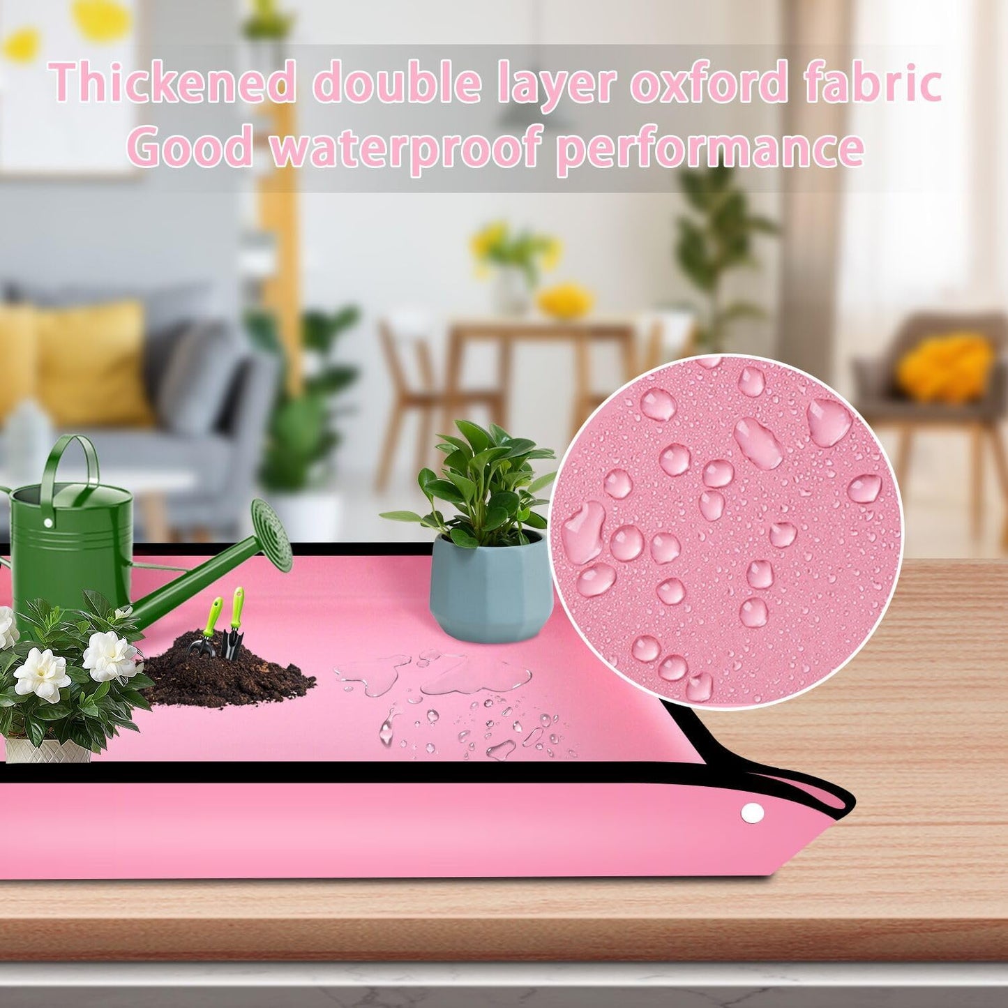 Repotting Mat for Indoor Plant Transplanting 29.5"x 29.5" Pink Garden Mat for Plant Lovers Oxford Fabric Portable Potting Tray for Gardening Mess Control