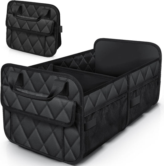 Trunk Organizer for SUV – Foldable & Portable Car Organizers and Storage with 2 Compartments, Large Capacity Car Trunk Organizer Car Accessories for Truck Sedan, Black, 21.7" x 12.8" x 11.0"