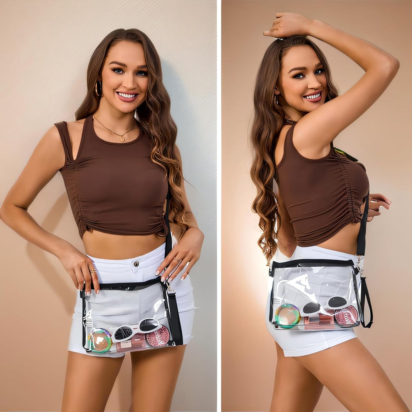 Clear Bag for Stadium Events, Clear Purse with Detachable Strap, Sports fan Handbag Purses for Game Day and Concert