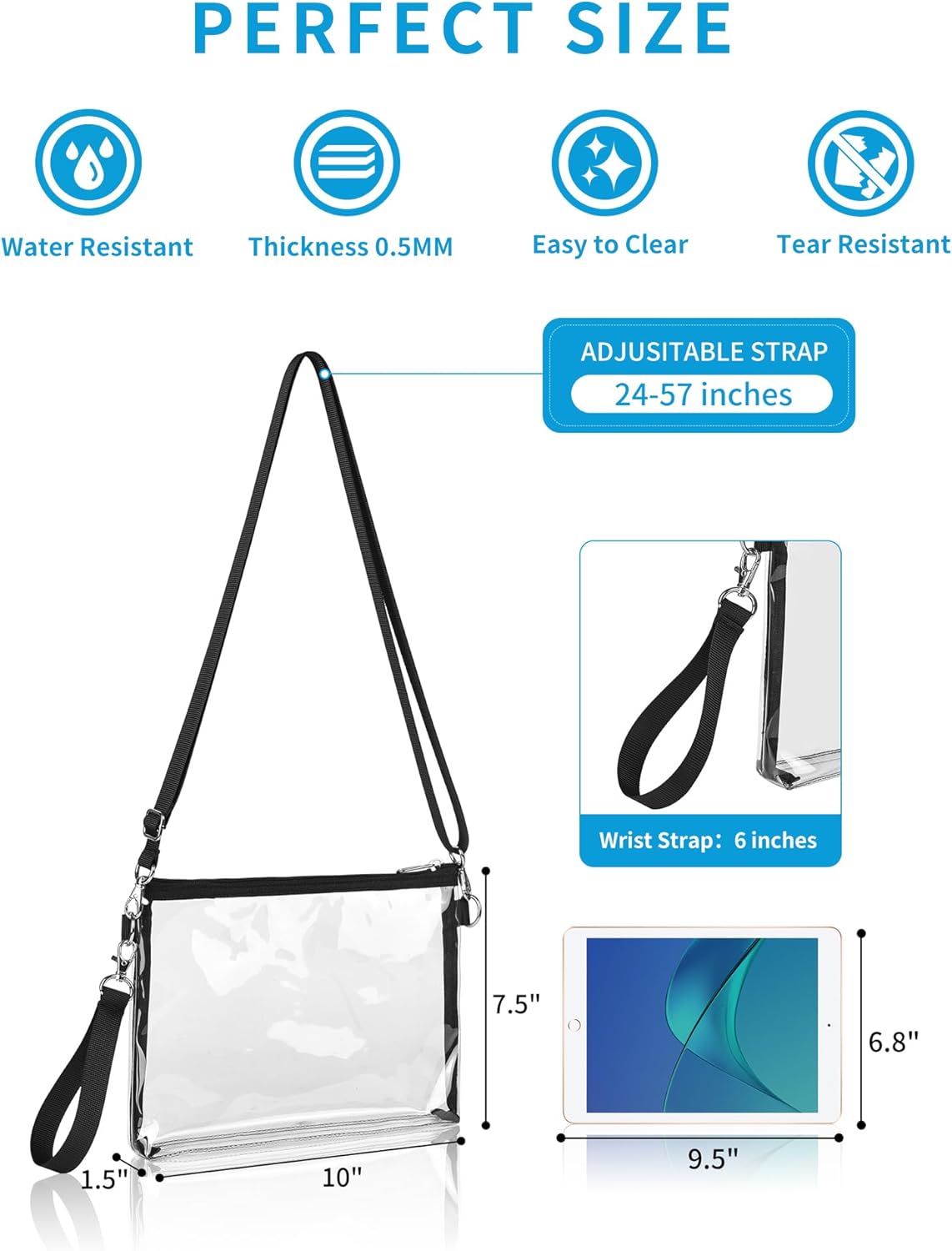 Clear Bag for Stadium Events, Clear Purse with Detachable Strap, Sports fan Handbag Purses for Game Day and Concert