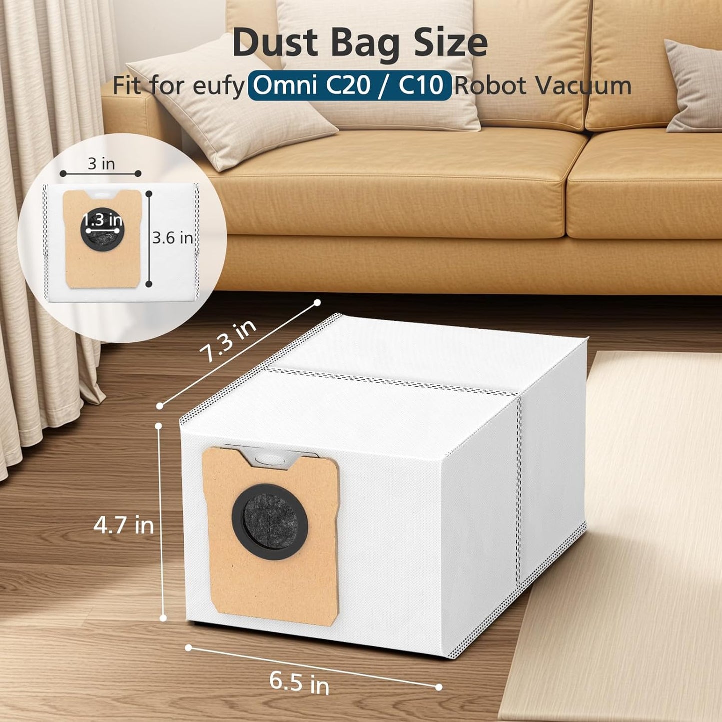 18 pcs Dust Bags for eufy Omni C20 C10 Robot Vacuum, 3.6L Large Capacity Replacement Bags with 3-Layer Odorproof & Leakproof Fabric