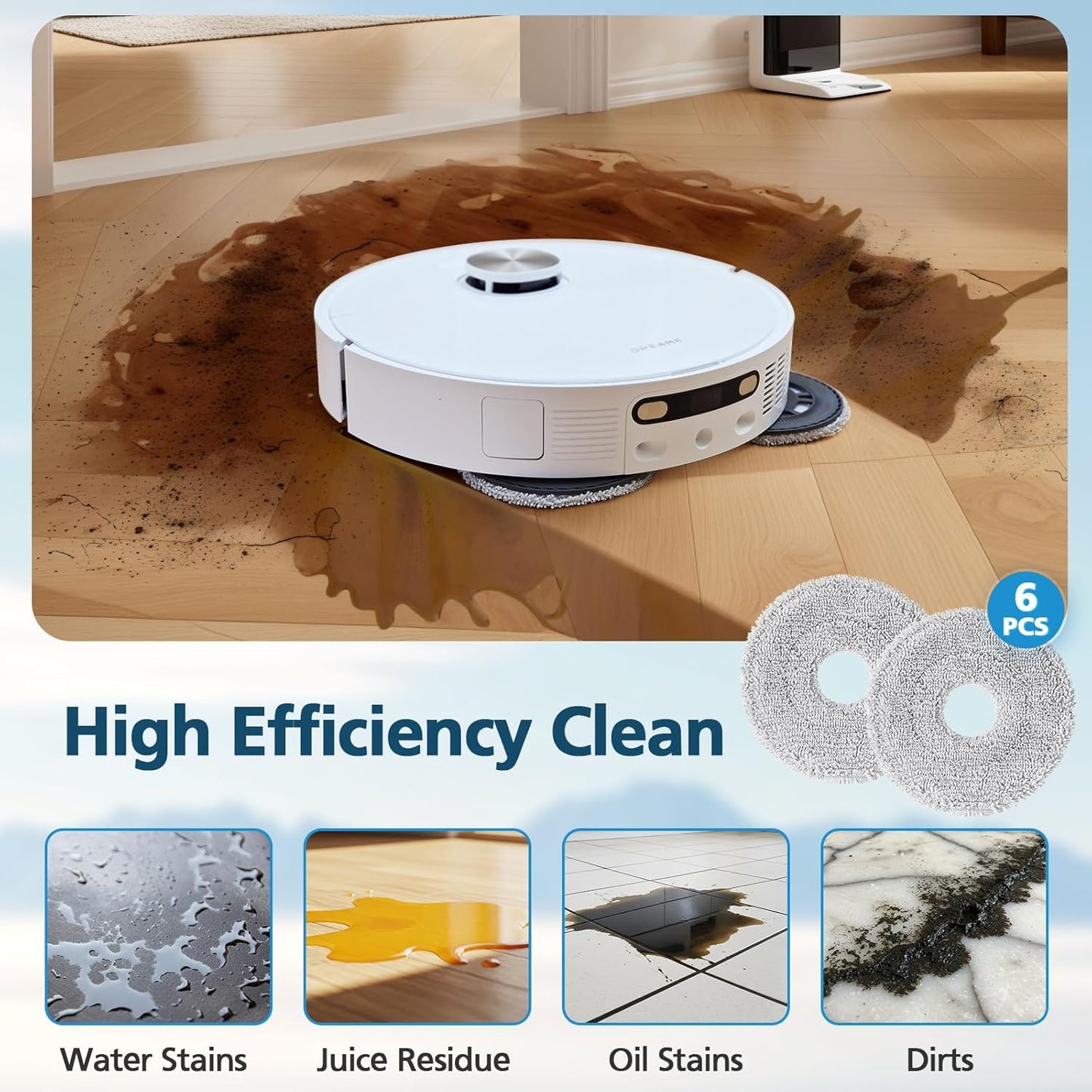 6-Pack Mop Pads for Dreame L40 Ultra/X40 Ultra/X50 Ultra/L50 Ultra/L10S Ultra/ L10s Pro Ultra Heat/L10S Ultra Gen2/L40S Ultra/X30 Ultra/L10 Ultra Robot Vacuum, Washable Microfiber Replacement Pads