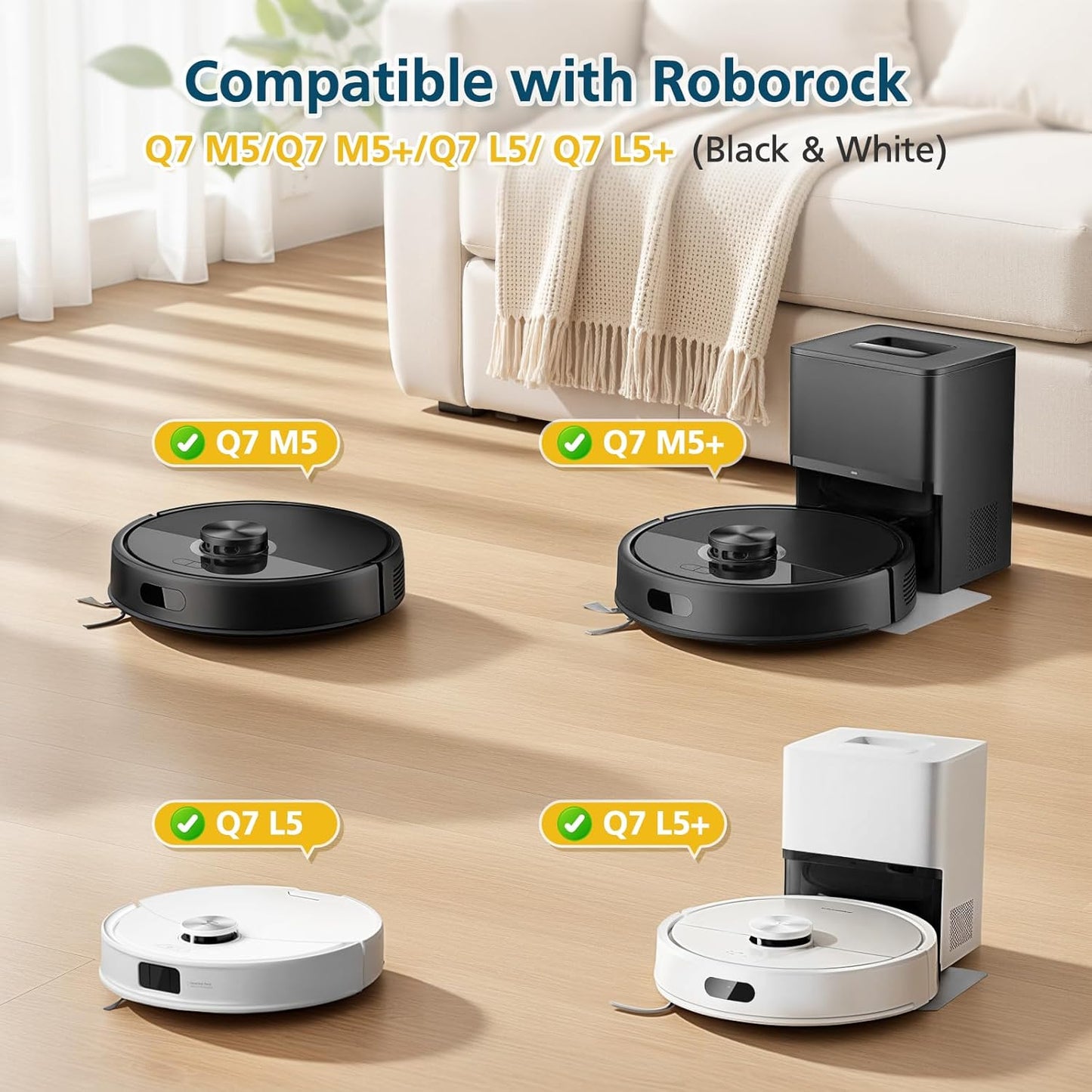 Replacement Parts Accessories Compatible with Roborock Q7 M5+/ Q7 M5/ Q7 L5/ Q7 L5+ Robot Vacuum Cleaner, 2 Roller Brushes, 6 Mop Pads, 6 Side Brush, 4 Filters, 1 Cleaning Brush & 1 screwdriver