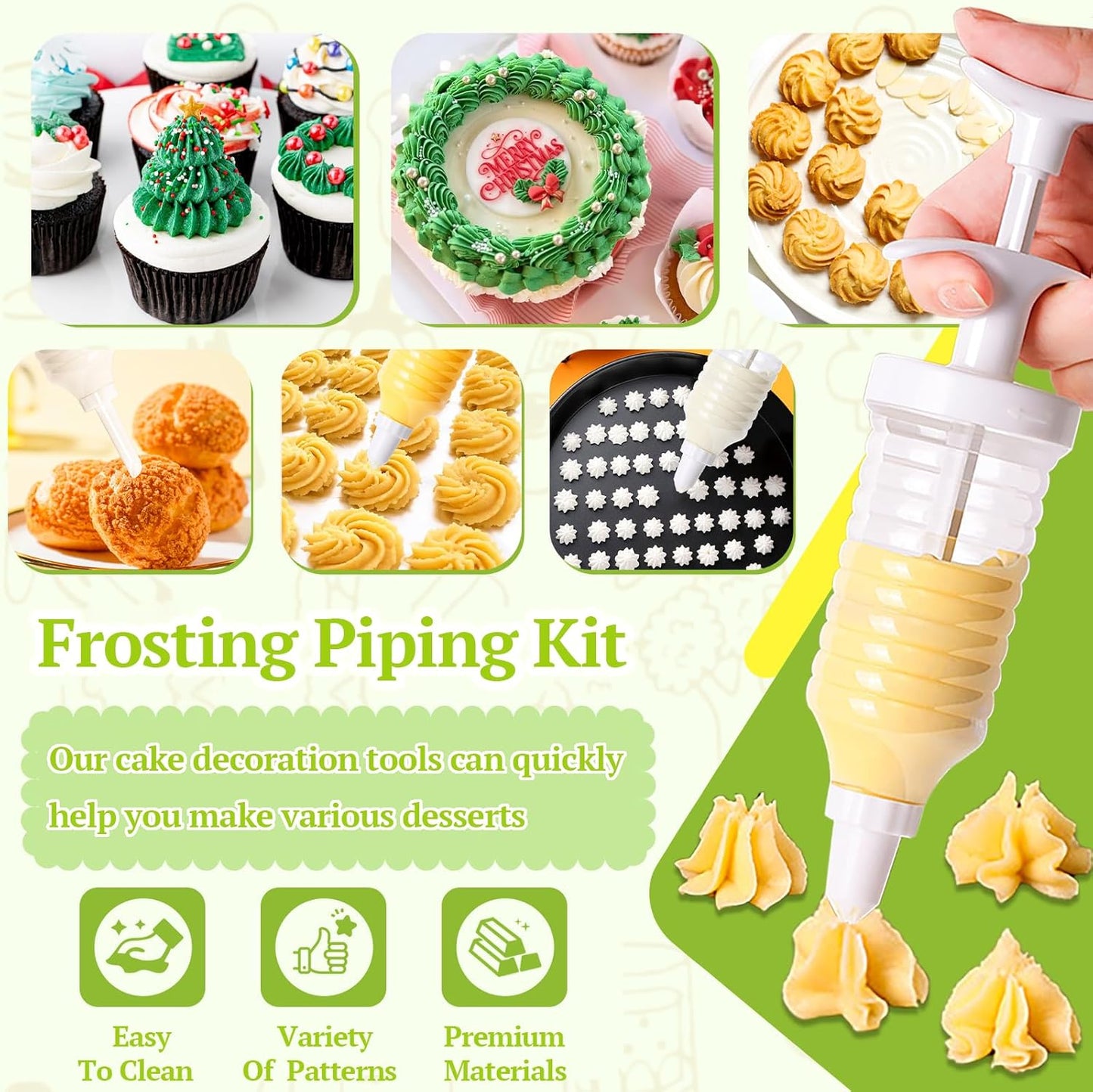 Cake Decorating Gun, Cupcake Icing Piping Kit, Cake Decorating Kit with 8 Piping Tips, Cupcake Injector/Decorating Icing Set, White