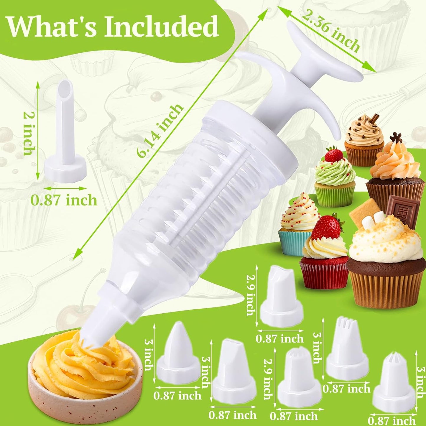 Cake Decorating Gun, Cupcake Icing Piping Kit, Cake Decorating Kit with 8 Piping Tips, Cupcake Injector/Decorating Icing Set, White