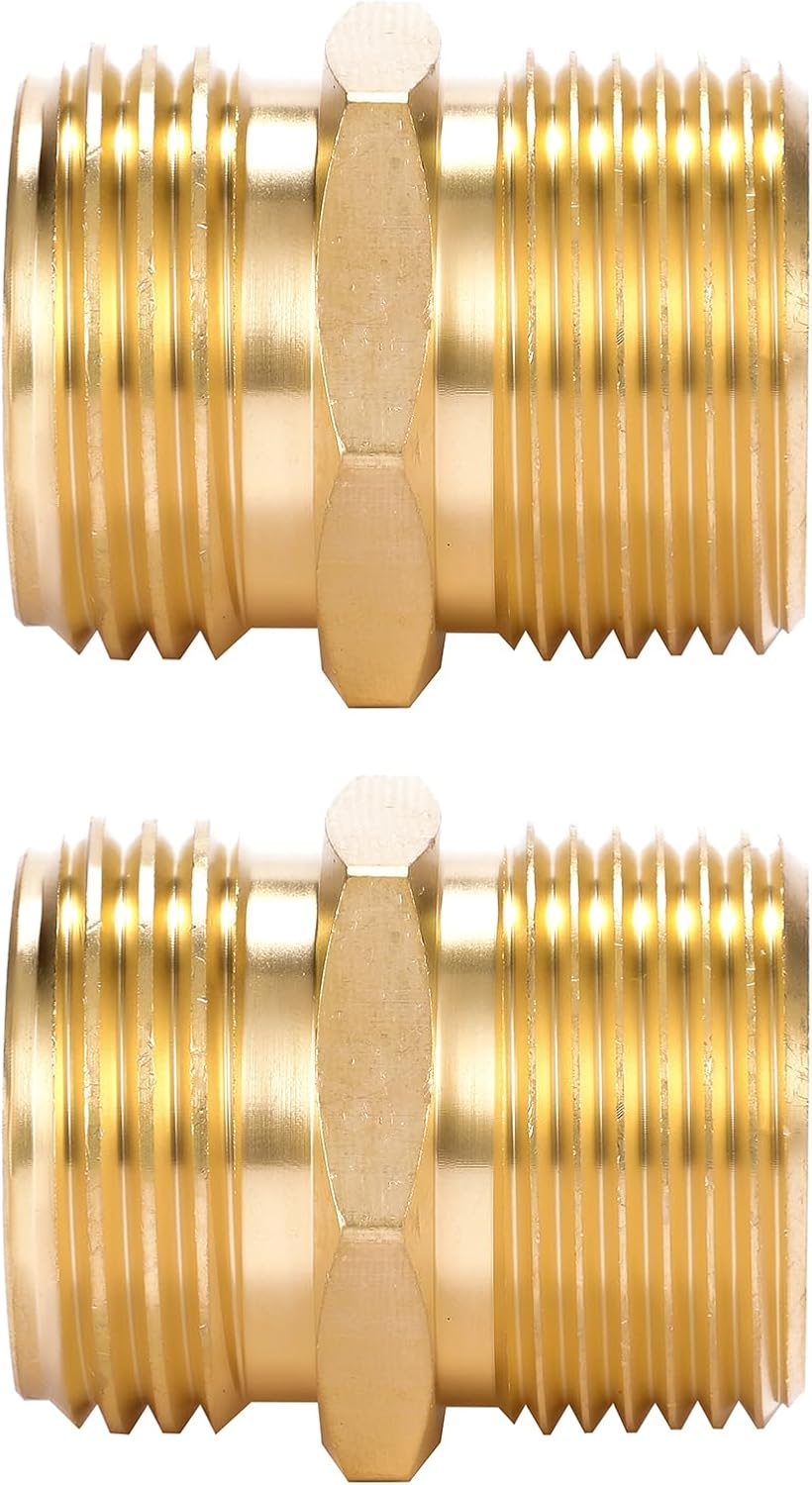 2 Pack 3/4" GHT to 3/4" NPT Male Connector, Brass Garden Hose Fitting, Male Hose Adapter
