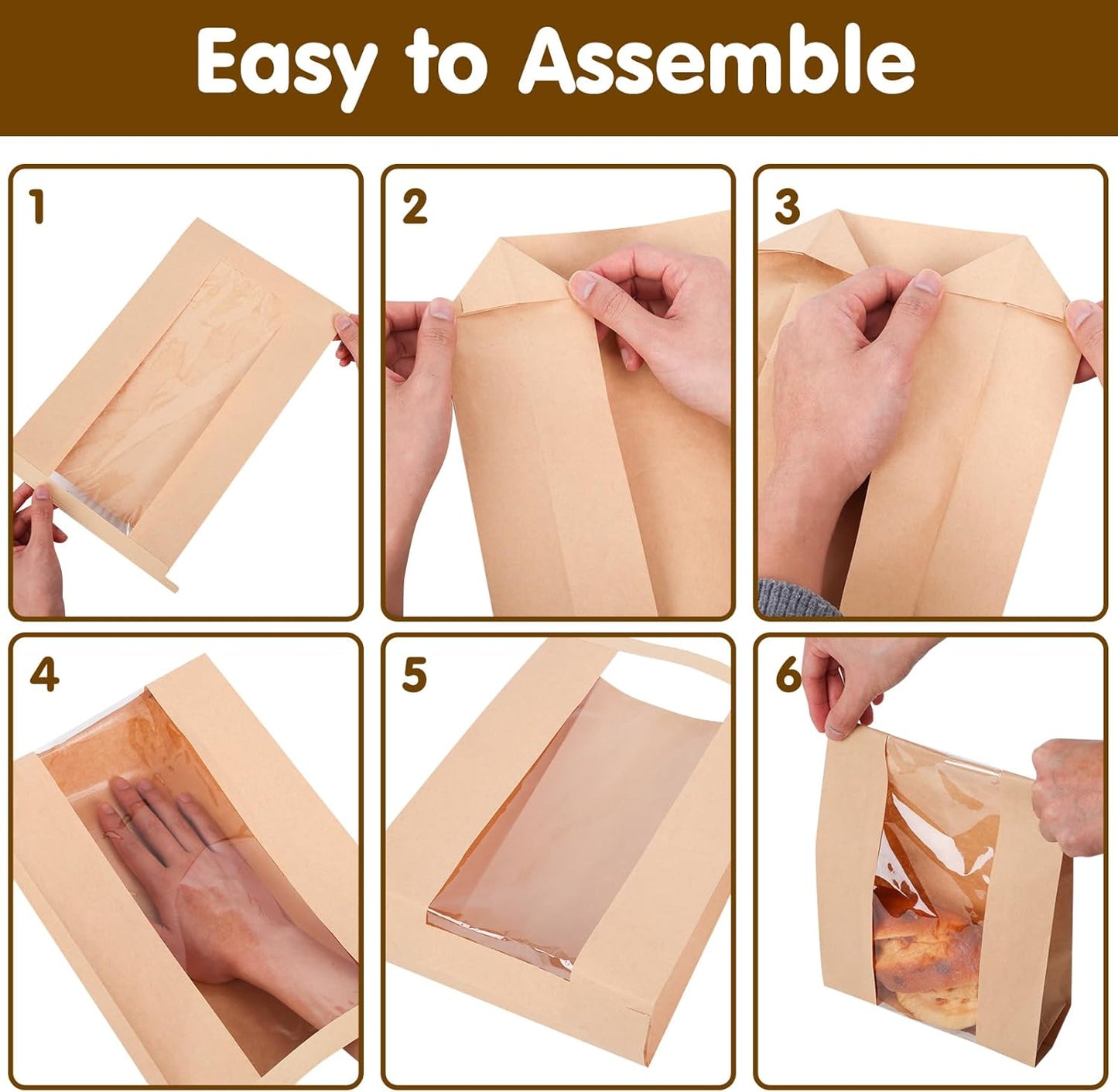 120 Pack Large Paper Bread Bags for Homemade Bread, 13.7x8.3x3.5 Inches, Sourdough Bread Bags with Tin Tie Tab and Clear Front Window, Includes 144 Label Seal Stickers (Brown)