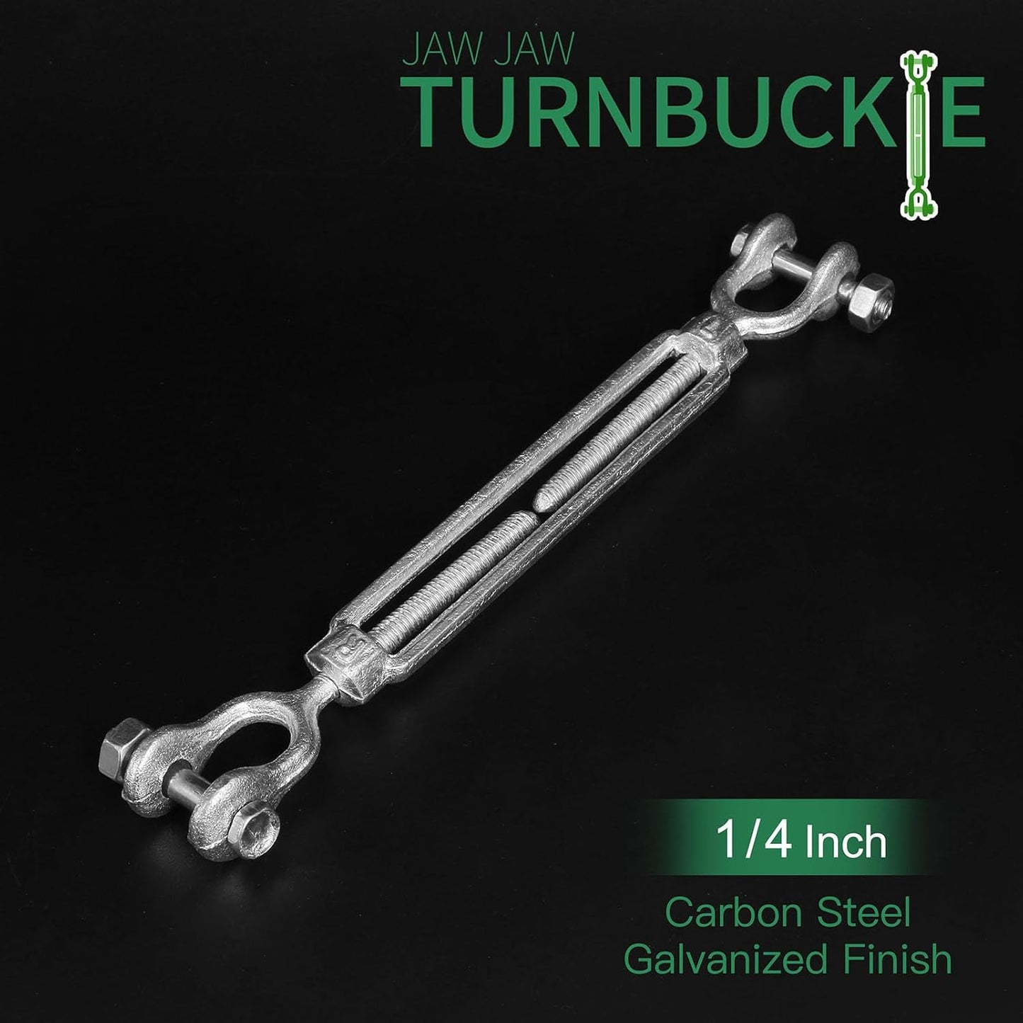 1/4" Jaw Jaw Turnbuckle Galvanized Jaw and Jaw Turnbuckle, Jaw Jaw Closed Body Marine Turnbuckle Jaw, 2000lbs Working Load Limit, Durable for Wire Rope Cable (1/4" x 4")