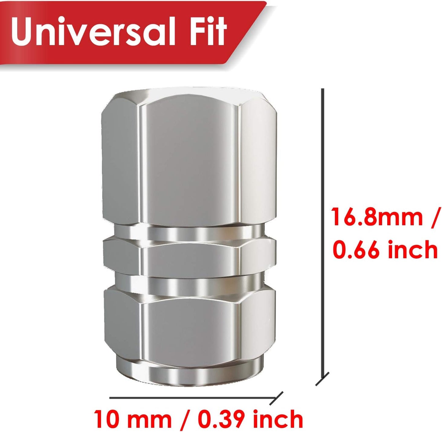 Tire Valve Caps (12 Pack) Heavy-Duty Stem Covers | Dust Proof, with O Rubber Seal | Hexagon Design | Outdoor, All-Weather, Leak-Proof Air Protection | Light-Weight Universal Aluminum Alloy (Silver)