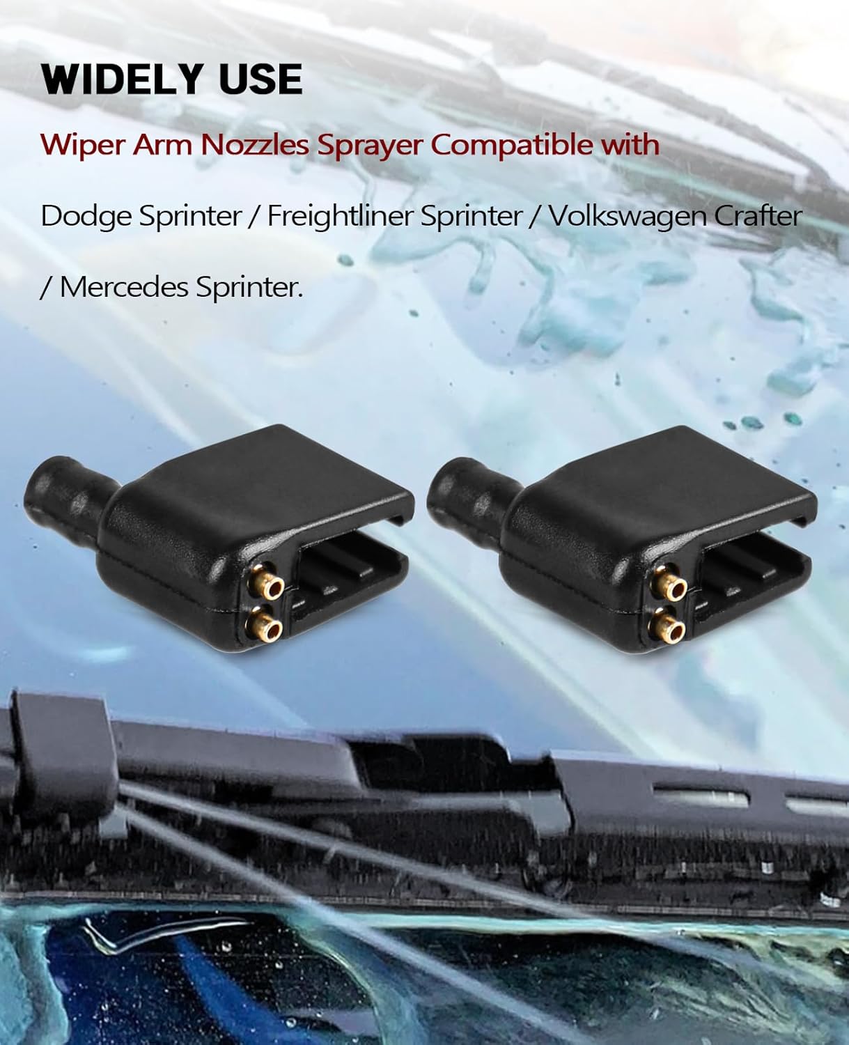 Upgraded 2 Pack Aimable Brass Windshield Washer Wiper Arm Nozzles Compatible with Mercedes, Dodge Sprinter and Peterbilt Van RV Truck Wiper Sprayer Replace 47191/68017440AA