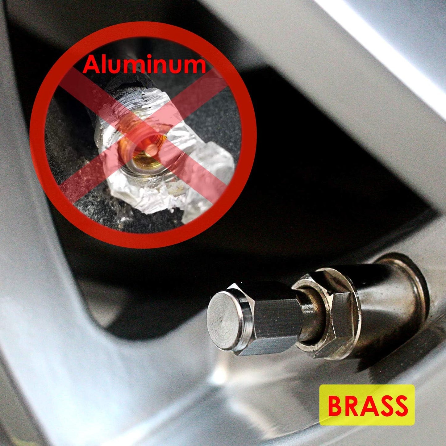 Brass (8 Pack) Tire Valve Caps Silver, Premium Metal Rubber Seal Tire Valve Stem Caps, Dust Proof Covers Universal fit for Cars, SUVs, Bike and Bicycle, Trucks, Motorcycles