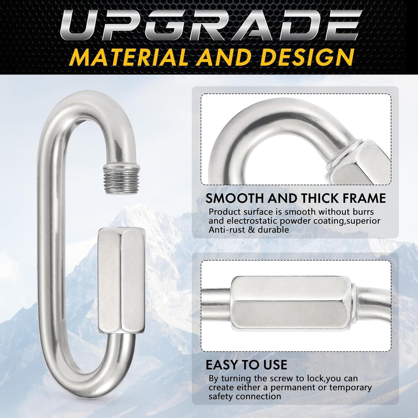 Stainless Steel Chain Quick Links - 304 Stainless Stee Chain Connector, Screw Carabiner, Chain Hooks, Set of 6