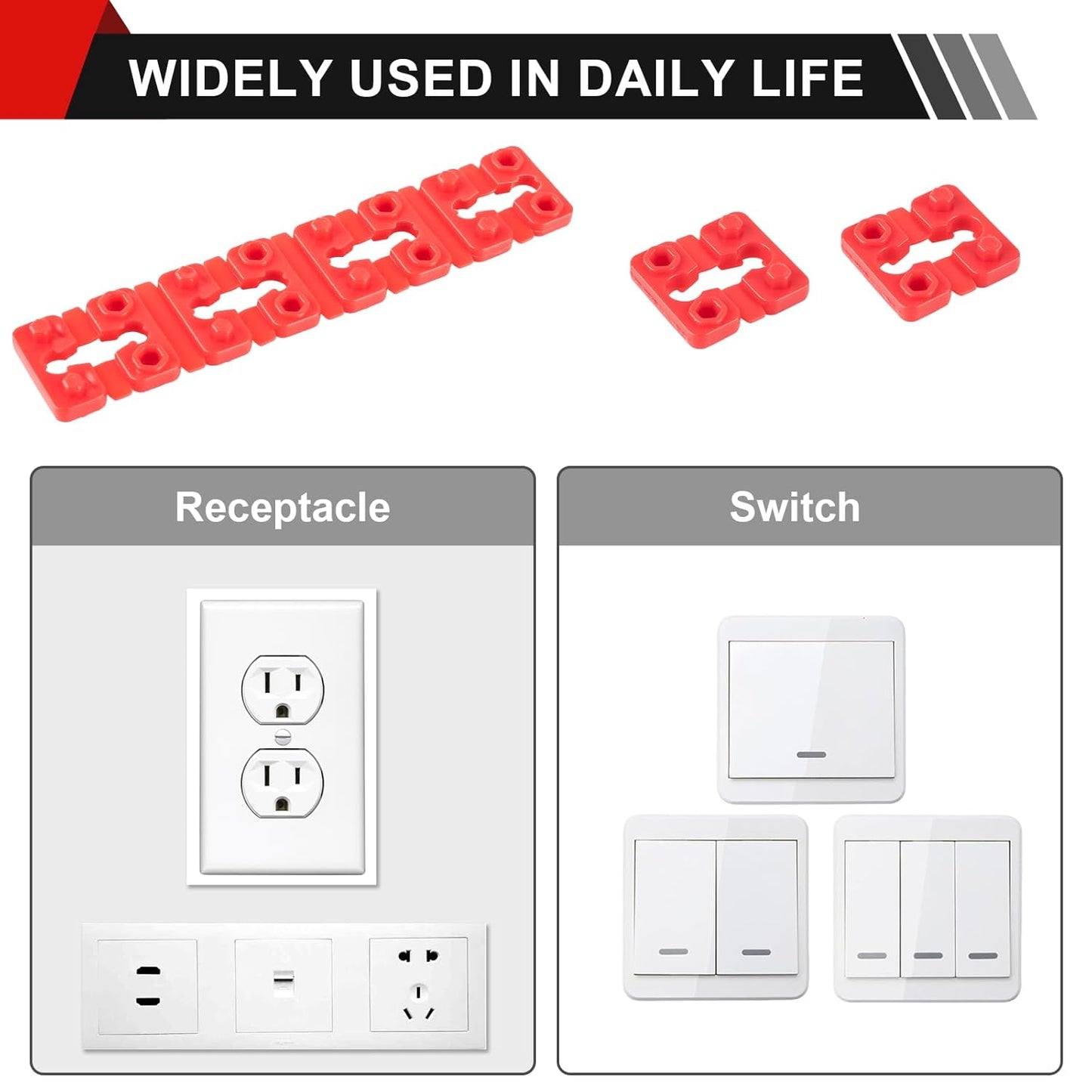 Outlet Spacers for Electrical Box, 48 PCS Spacers for Box Extender Kit, Plastic Wall Plate Spacer, Tile Backsplash Shims for Loose Outlet/Switch Repair (Stackable)