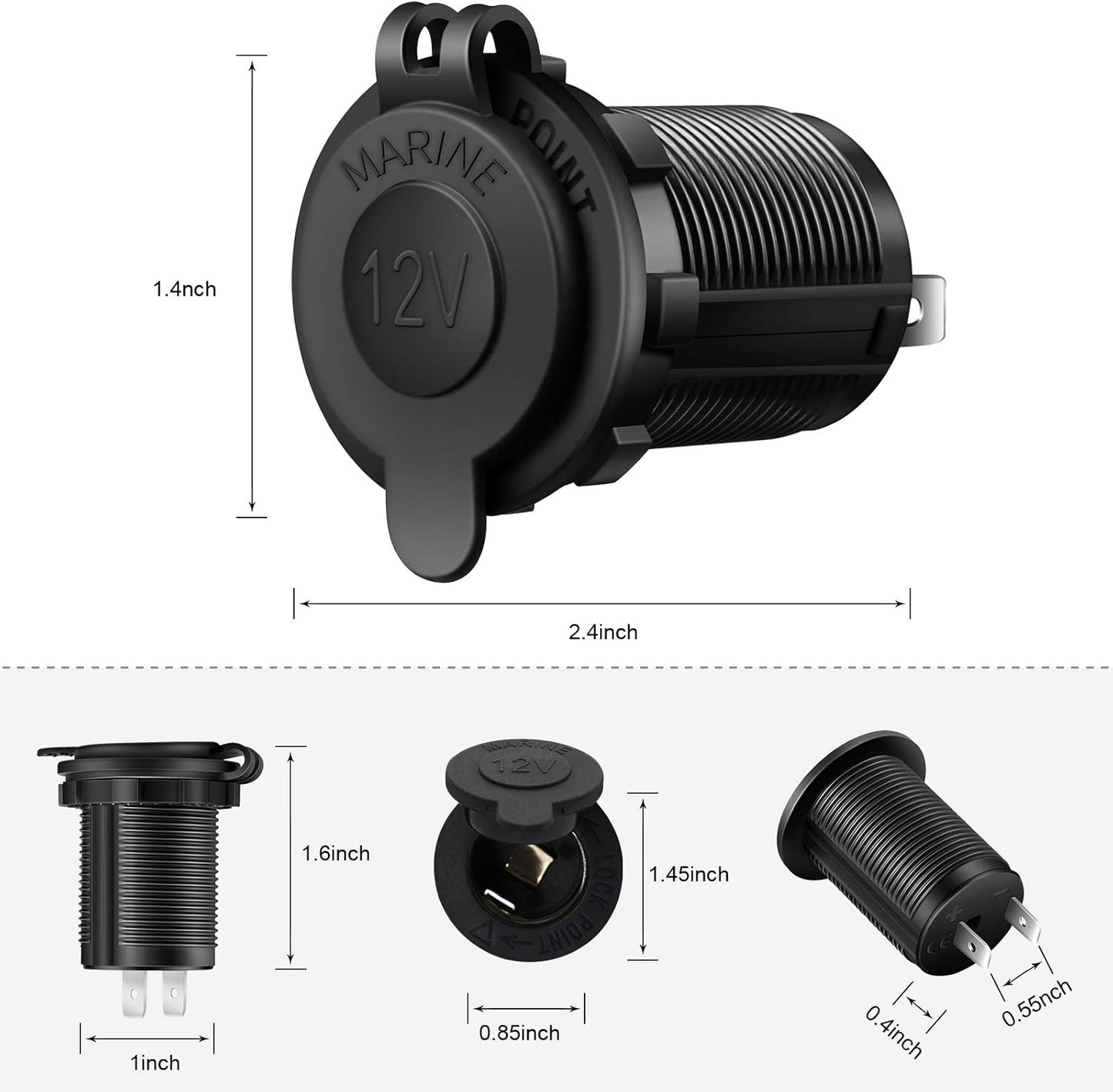 Cigarette Lighter Socket Car Marine Motorcycle ATV RV Lighter Socket Power Outlet Socket Receptacle 12V Waterproof Plug by
