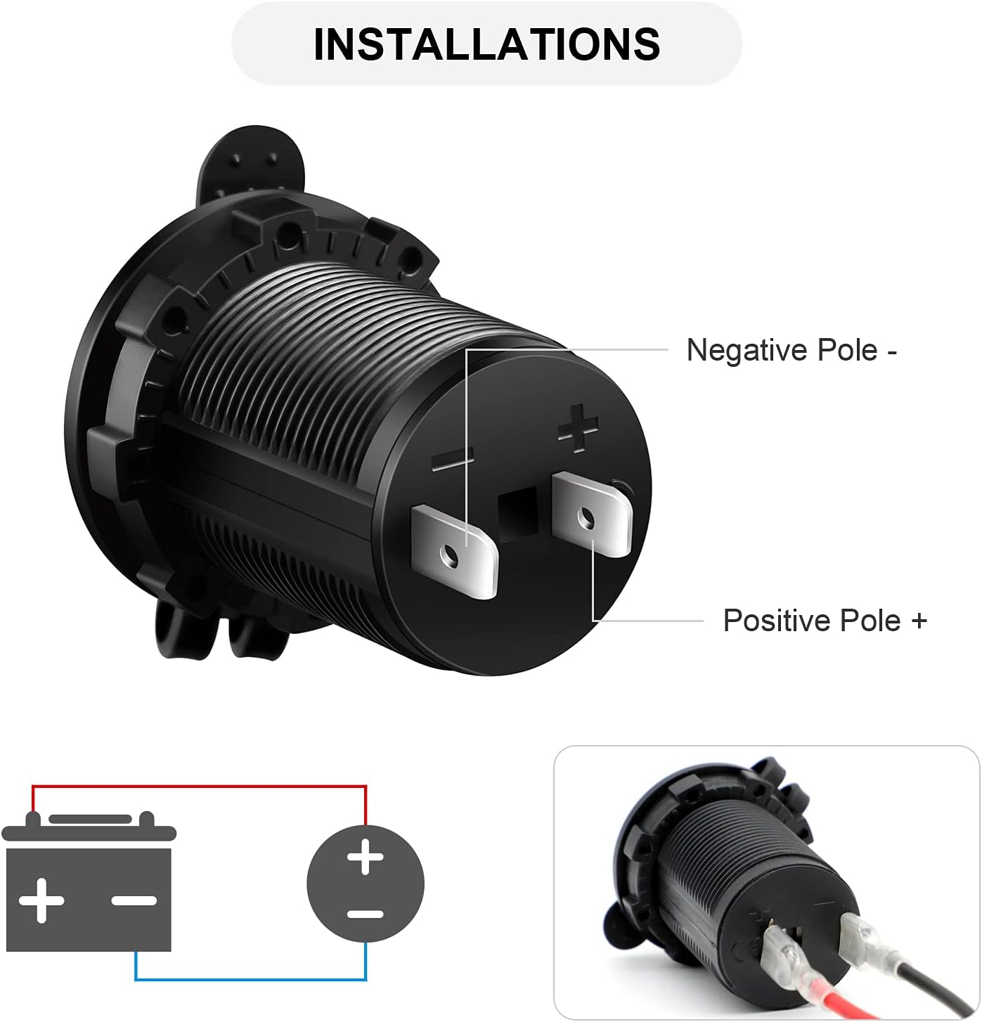 Cigarette Lighter Socket Car Marine Motorcycle ATV RV Lighter Socket Power Outlet Socket Receptacle 12V Waterproof Plug by