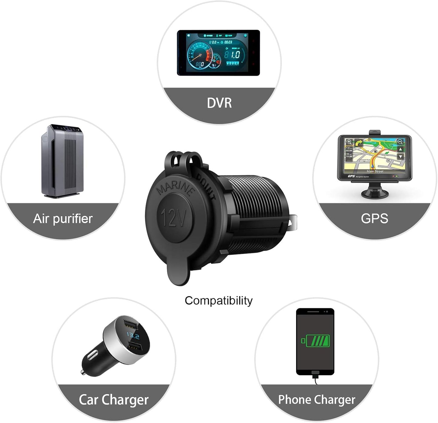 Cigarette Lighter Socket Car Marine Motorcycle ATV RV Lighter Socket Power Outlet Socket Receptacle 12V Waterproof Plug by