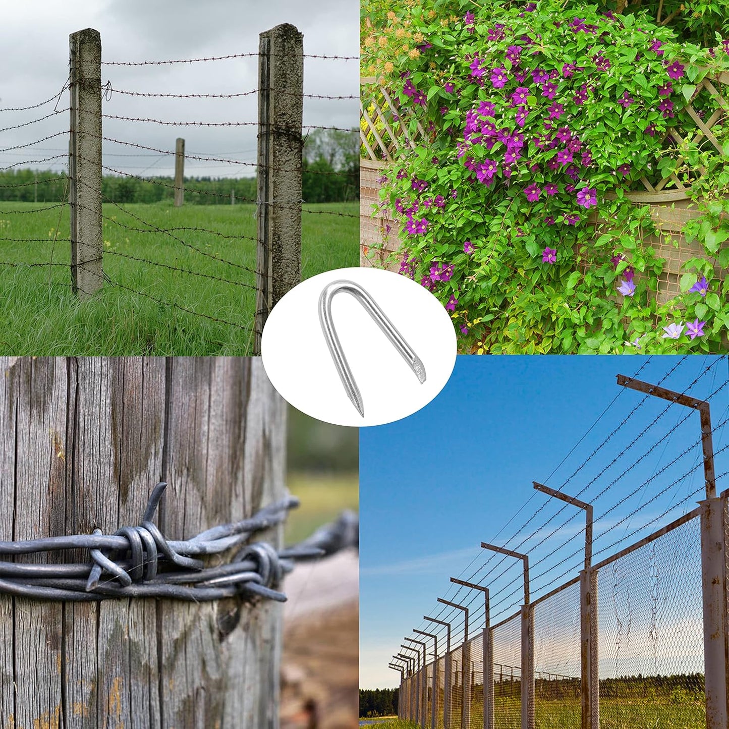 Steel Wire Fencing Staples (200 pcs), Galvanized U-Shaped Fasteners Nails for Wire Mesh and Woven Fencing