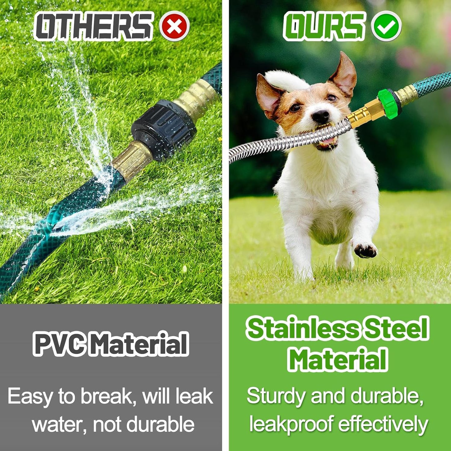 3ft Short Garden Hose with Female to Female Connector - Metal Leakproof Leader Hose for Hose Reel, Heavy Duty 304 Stainless Steel Flexible Hose for Outdoor Garden Watering Car Pet Cleaning