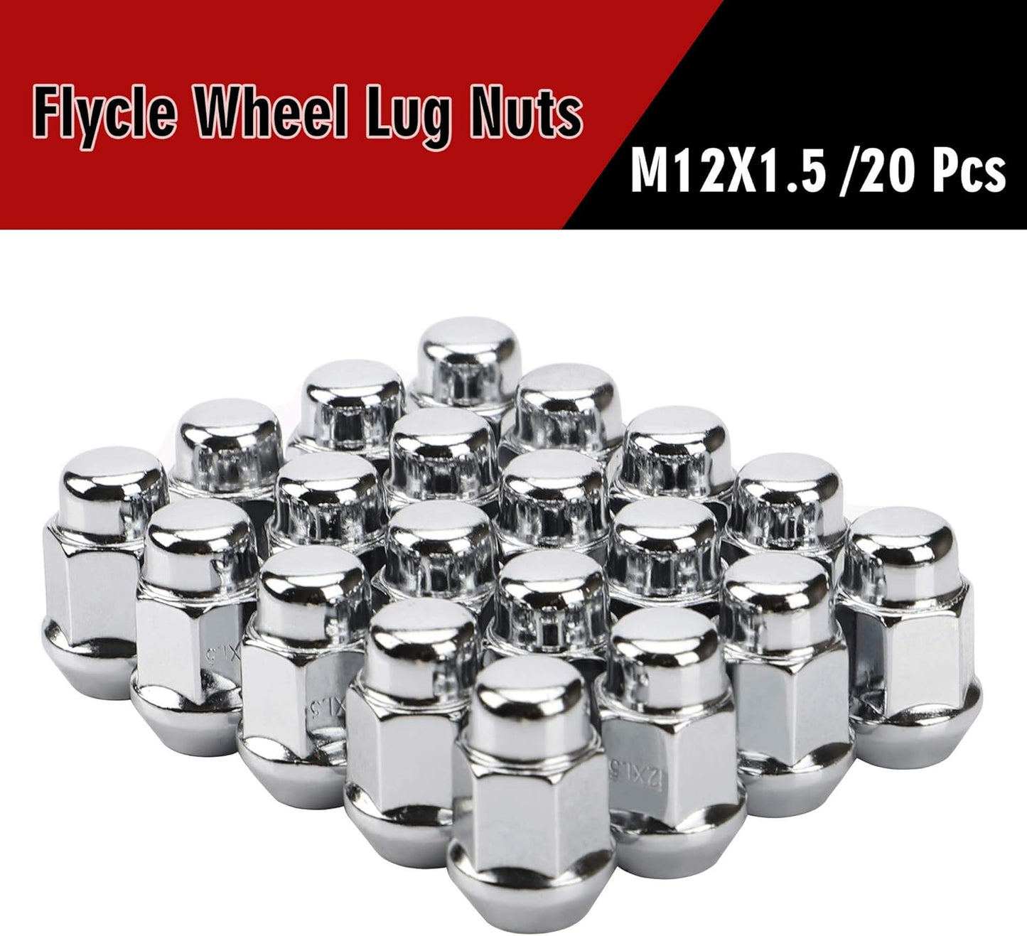 12x1.5 Wheel Lug Nuts, 20PCS Chrome 12mmx1.5 Closed End Bulge Acorn Lug Nut, Cone Seat, 19mm Hex Aftermarket Wheels