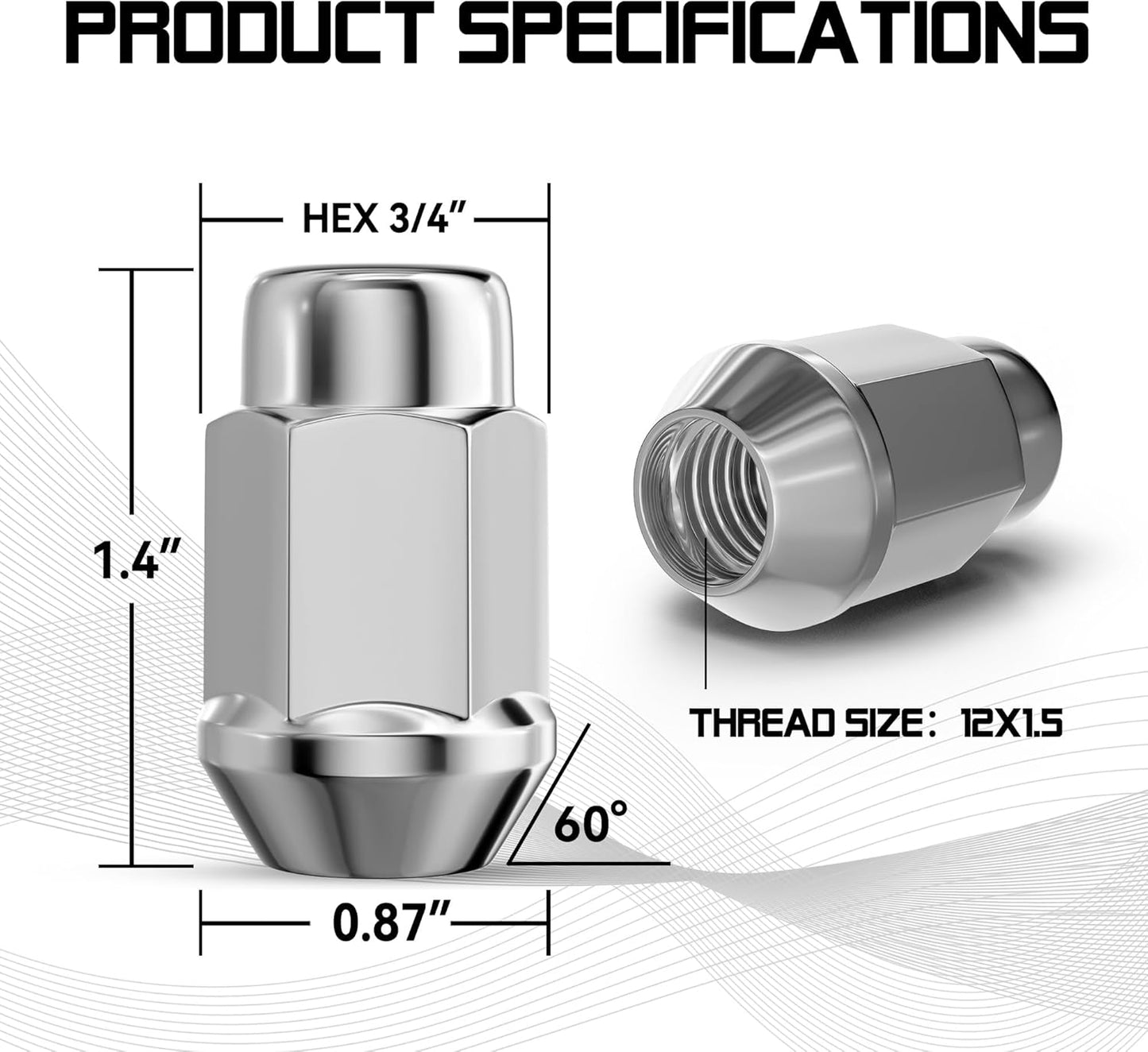 12x1.5 Wheel Lug Nuts, 20PCS Chrome 12mmx1.5 Closed End Bulge Acorn Lug Nut, Cone Seat, 19mm Hex Aftermarket Wheels